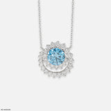 Celestial Bloom Blue Topaz Lab Diamond Necklace 14K White Gold
