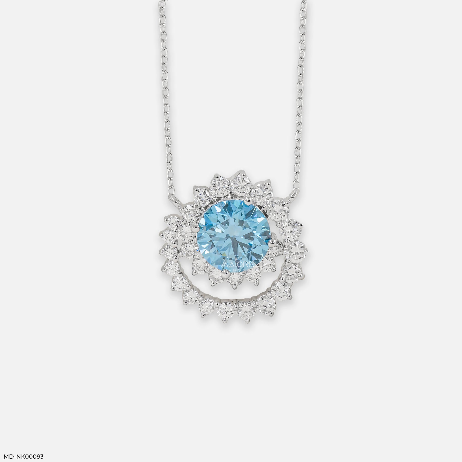 2.5 Carat Celestial Bloom Blue Topaz Lab Diamond Necklace 14K White Gold