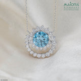Celestial Bloom Blue Topaz Lab Diamond Necklace 14K White Gold