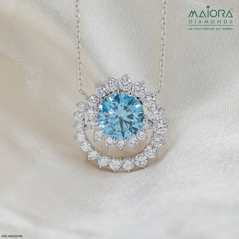 Celestial Bloom Blue Topaz Lab Diamond Necklace 14K White Gold
