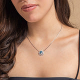 Celestial Bloom Blue Topaz Lab Diamond Necklace 14K White Gold