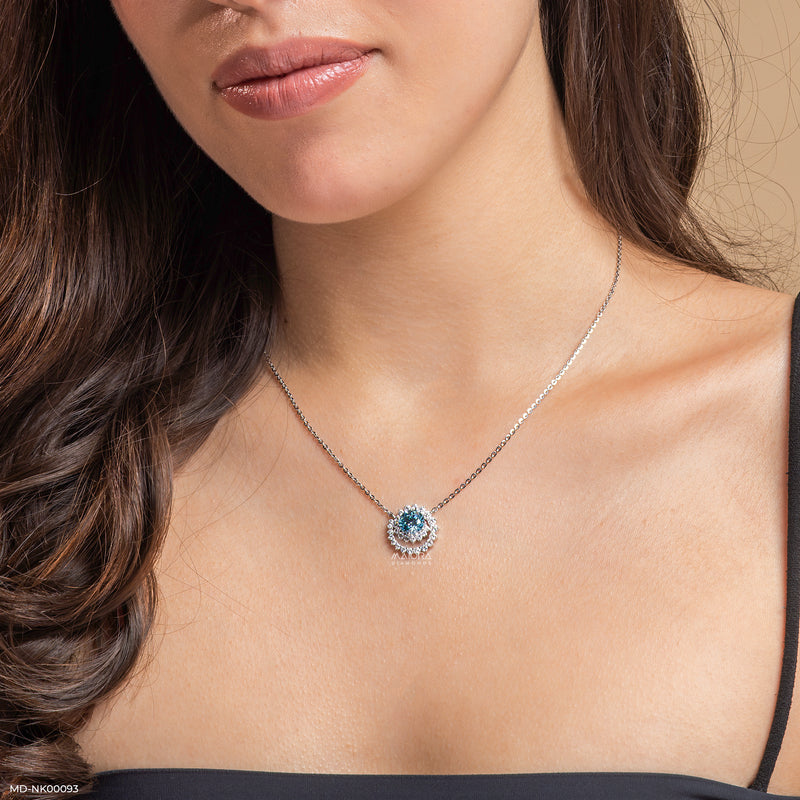 Celestial Bloom Blue Topaz Lab Diamond Necklace 14K White Gold