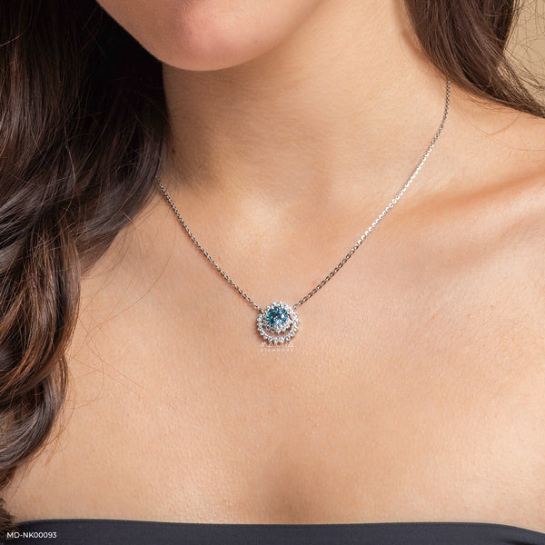 2.5 Carat Celestial Bloom Blue Topaz Lab Diamond Necklace 14K White Gold