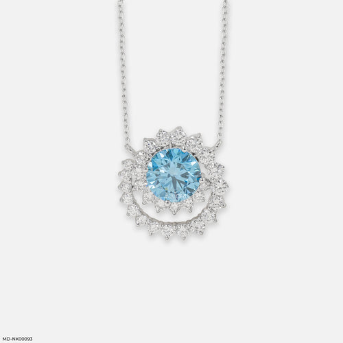 Celestial Bloom Blue Topaz Lab Diamond Necklace 14K White Gold