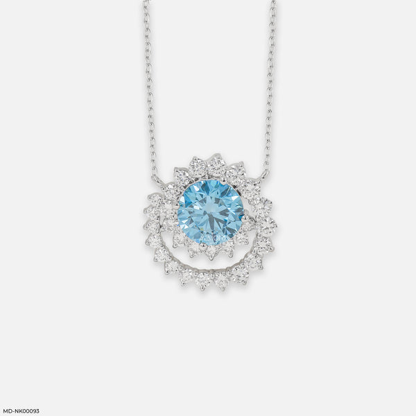 Celestial Bloom Blue Topaz Lab Diamond Necklace 14K White Gold