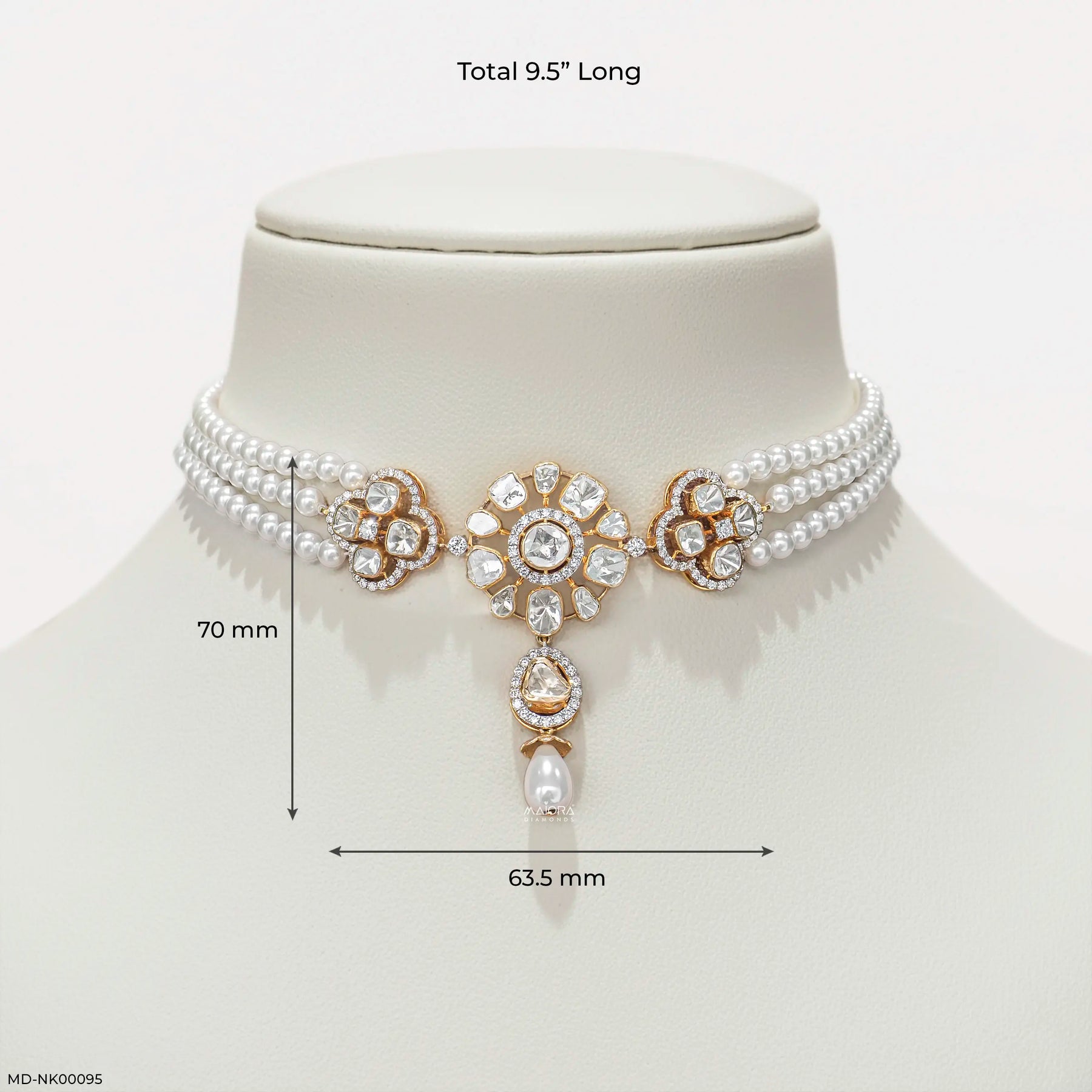 1.25 Carat Regal Maharani Pearl and Polki Choker
 14K Yellow Gold