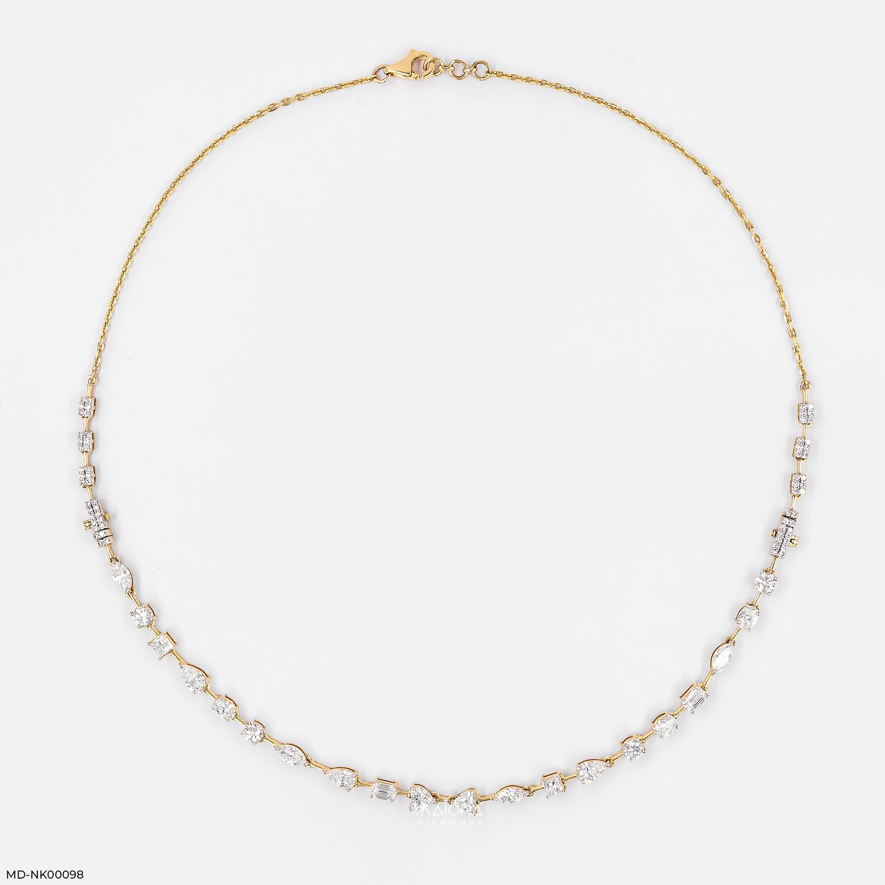 4.5 Carat Mosaic Multi-Shape Lab Diamond Station Necklace 9K Yellow Gold