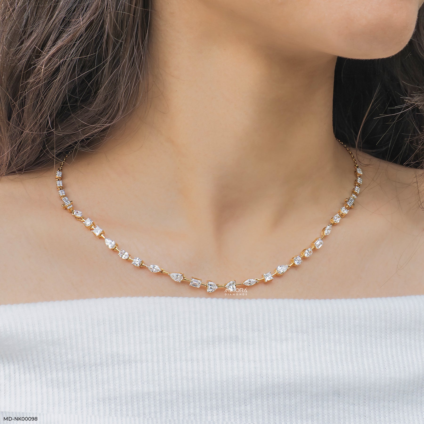 4.5 Carat Mosaic Multi-Shape Lab Diamond Station Necklace 9K Yellow Gold