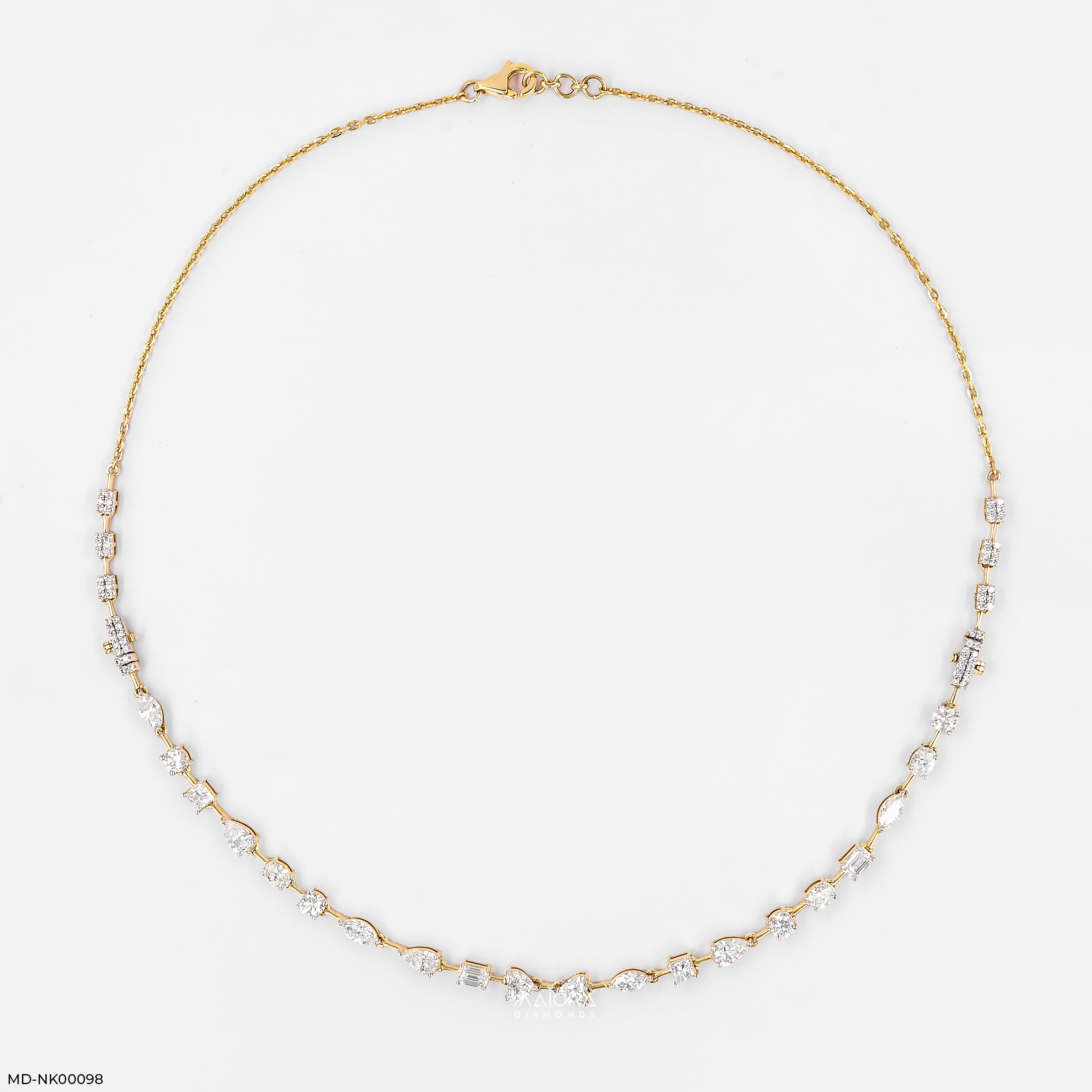 4.5 Carat Mosaic Multi-Shape Diamond Station Necklace 9K Yellow Gold