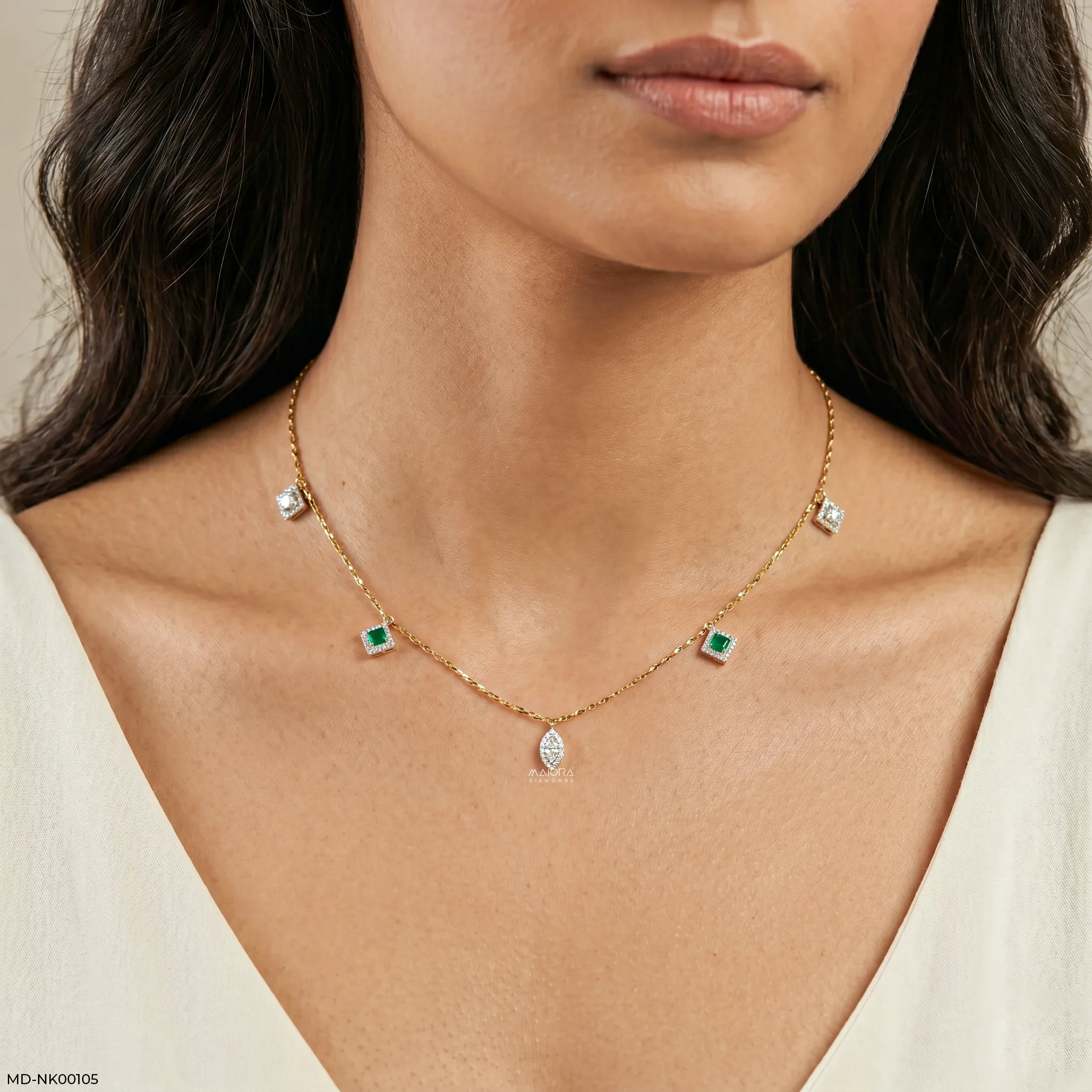 Vivid Halo Emerald Charm Diamond Necklace