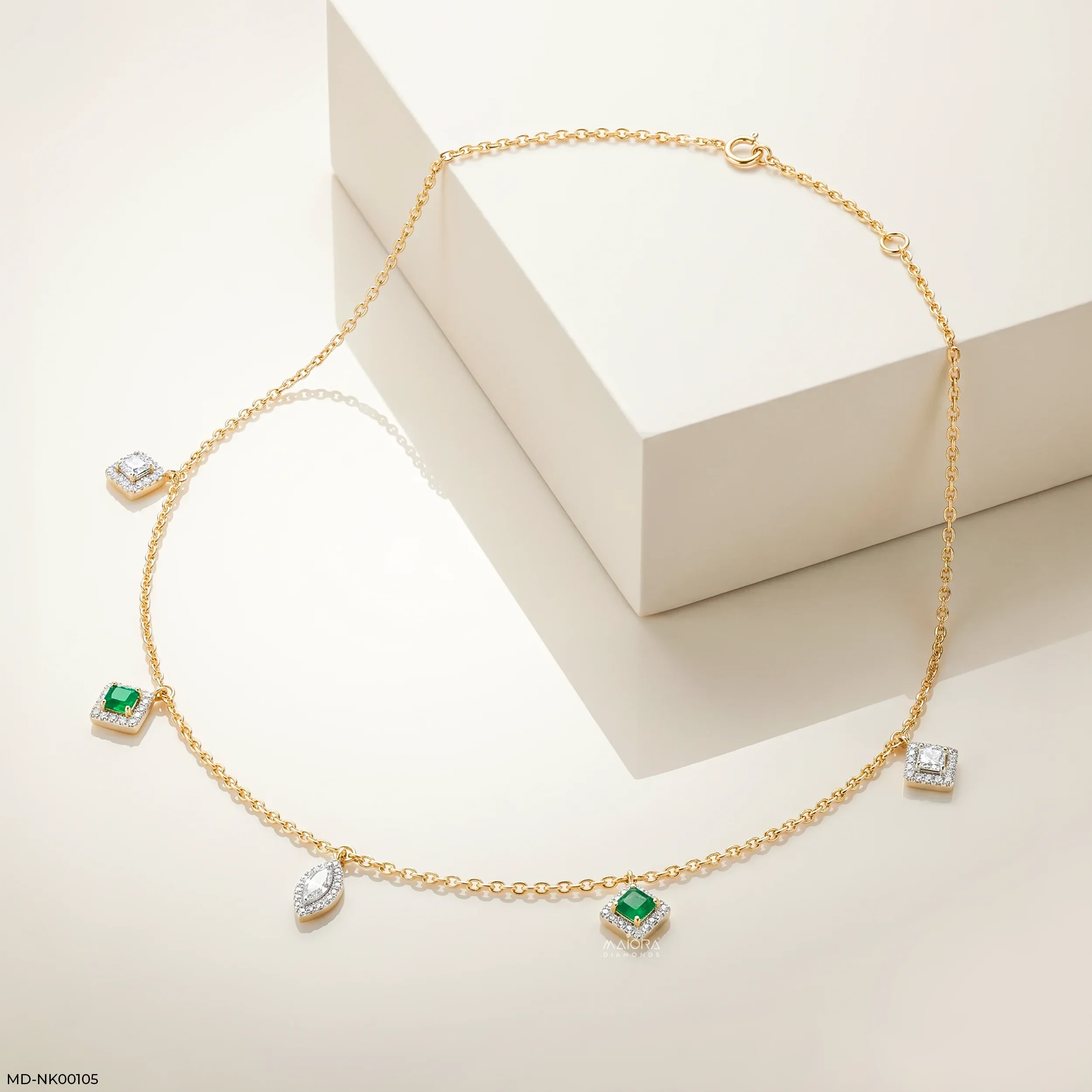 Vivid Halo Emerald Charm Diamond Necklace