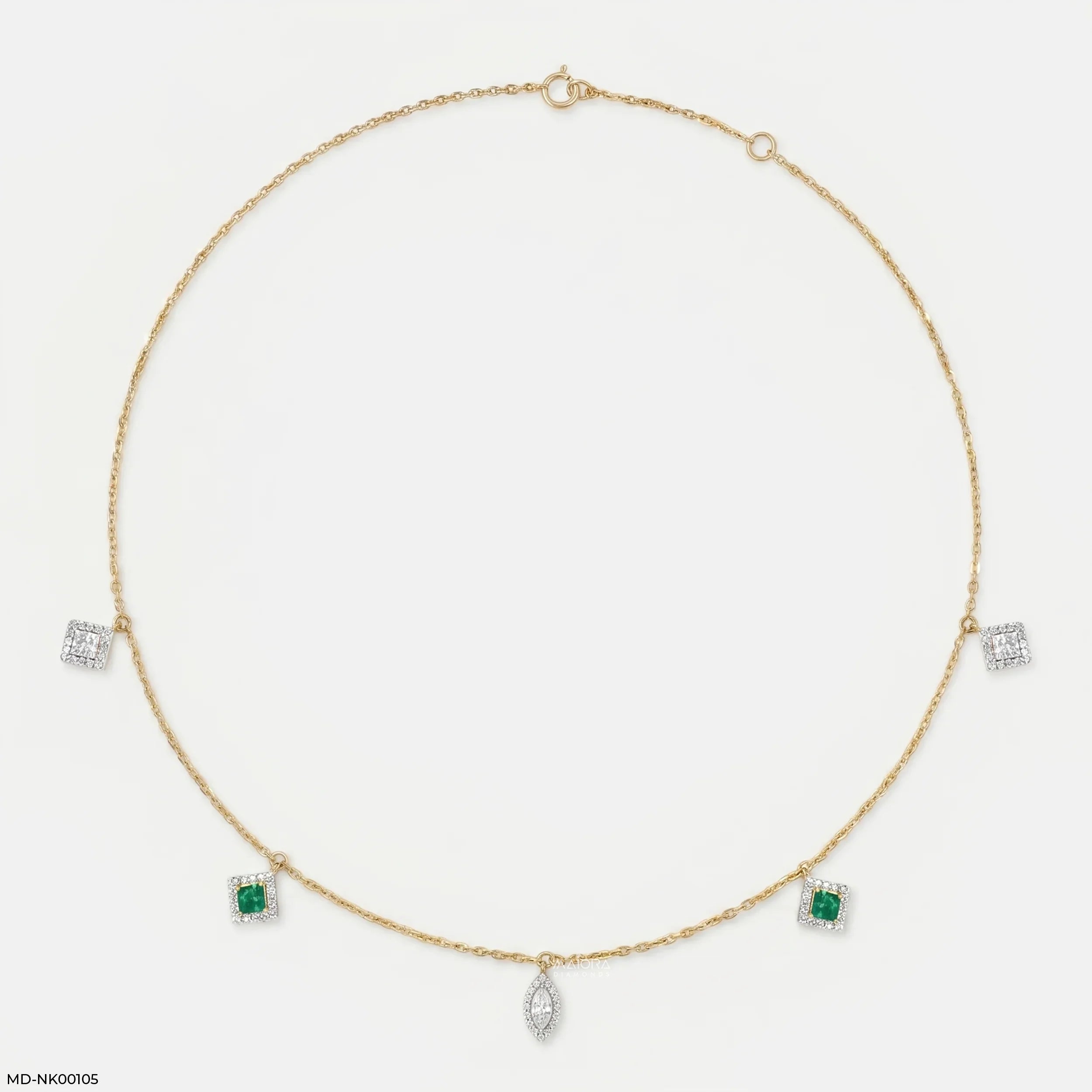 Vivid Halo Emerald Charm Diamond Necklace