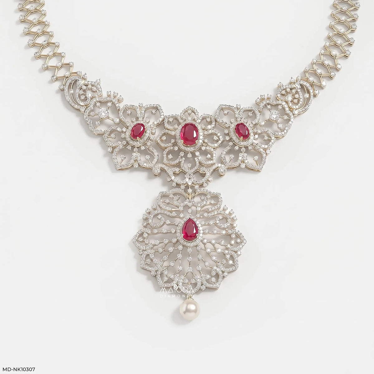 Glided Scarlet Floral Diamond Necklace