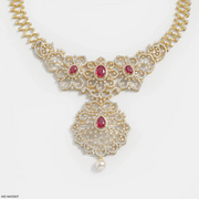 Glided Scarlet Floral Diamond Necklace 9K Yellow Gold
