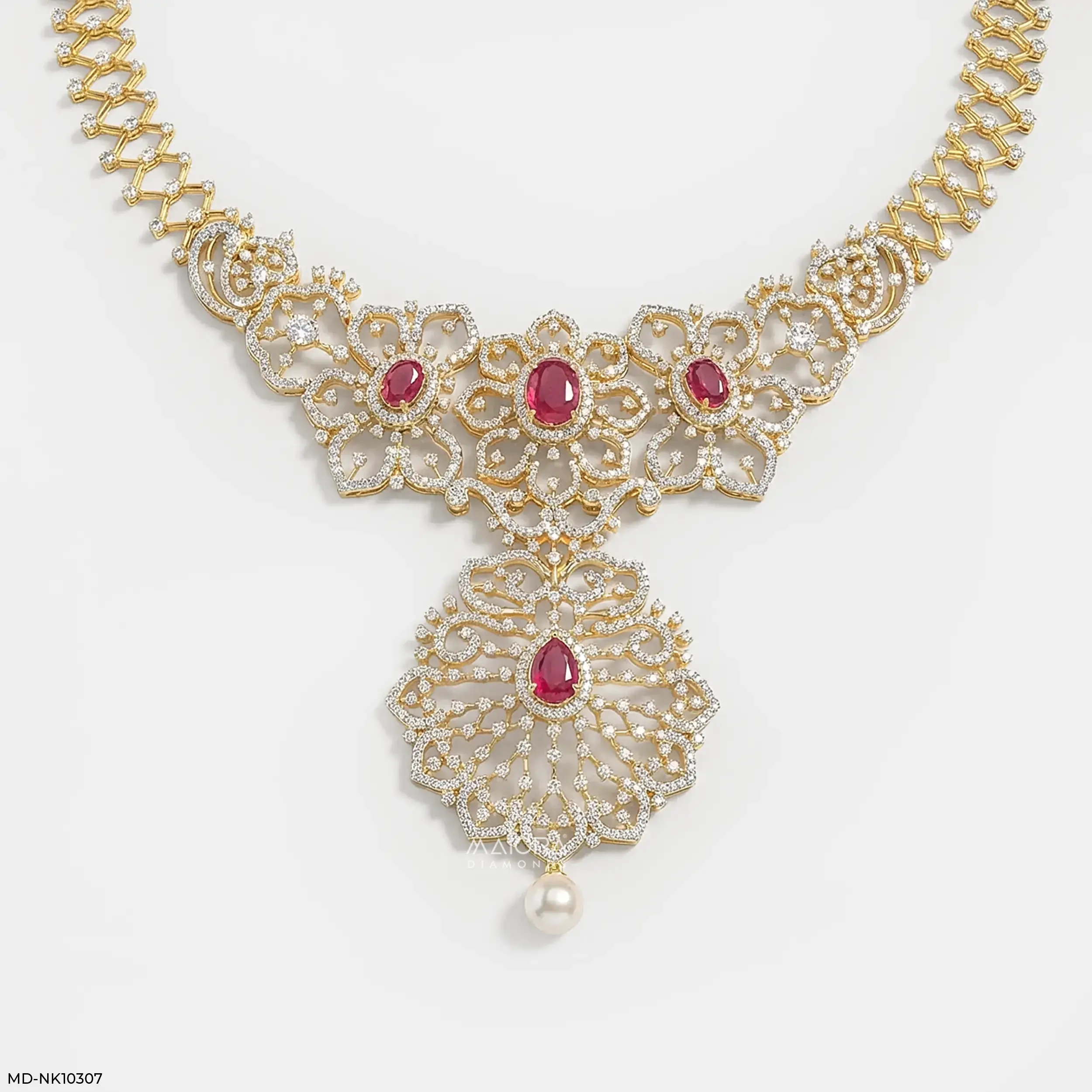 Glided Scarlet Floral Diamond Necklace
