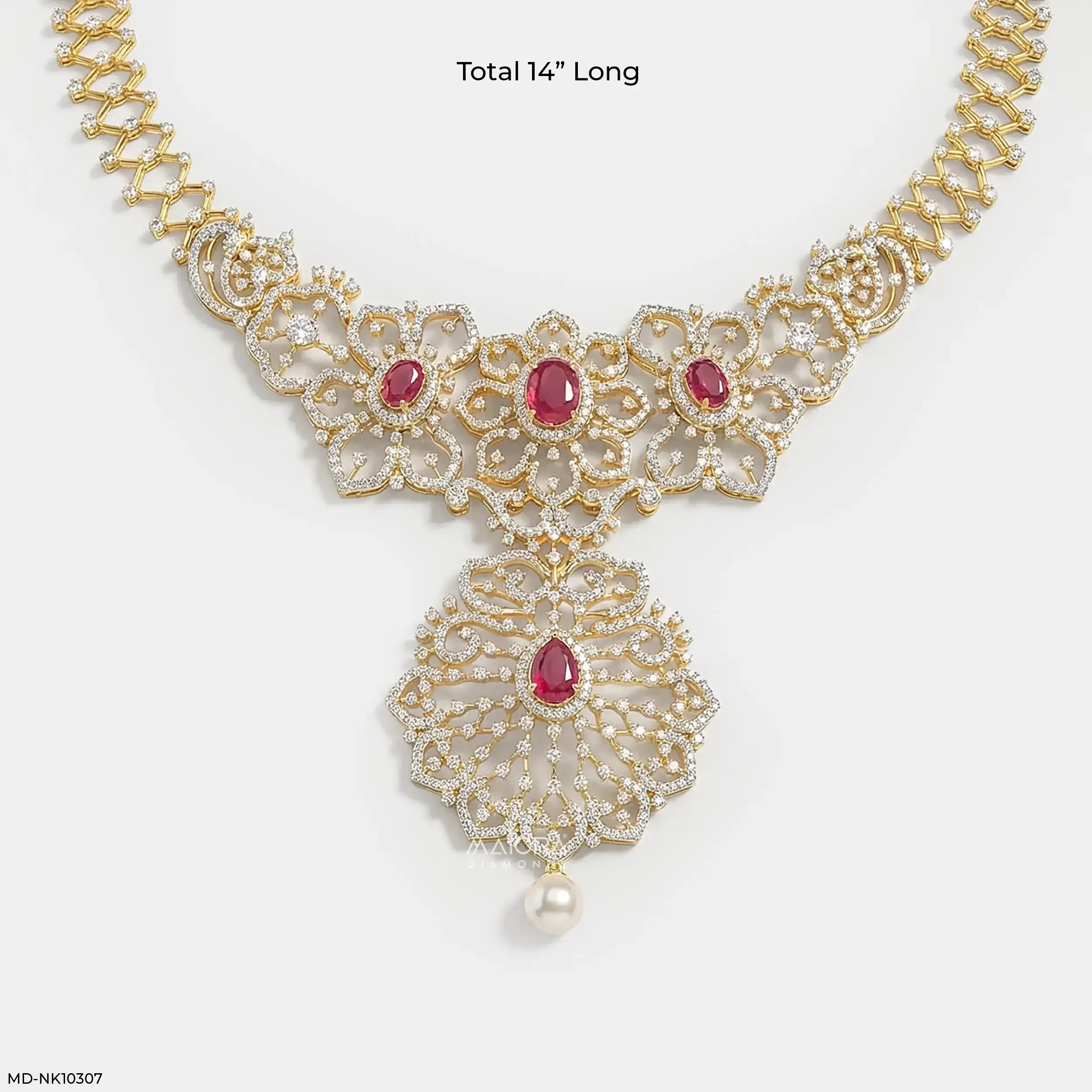 Glided Scarlet Floral Diamond Necklace 9K Yellow Gold
