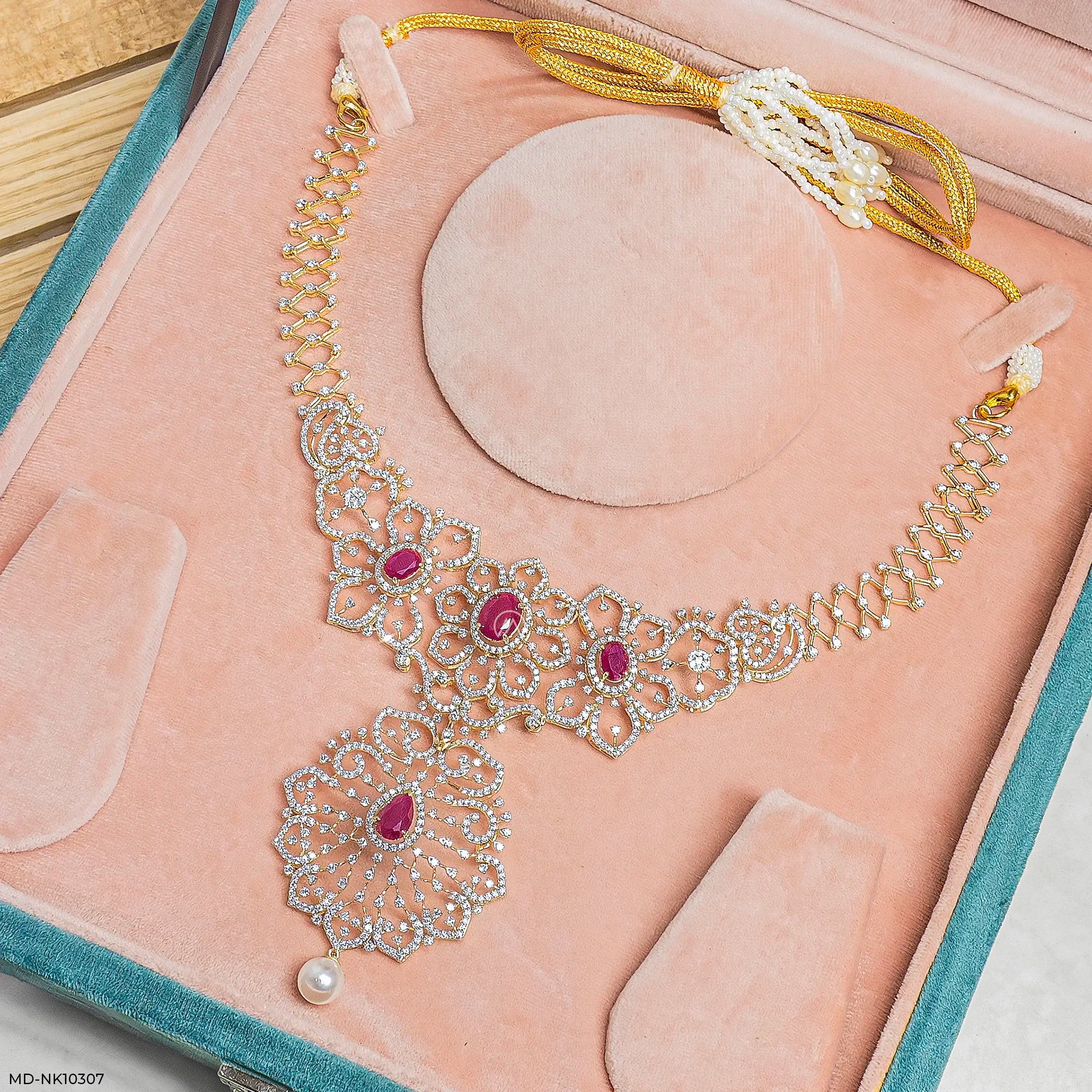 Glided Scarlet Floral Diamond Necklace 9K Yellow Gold