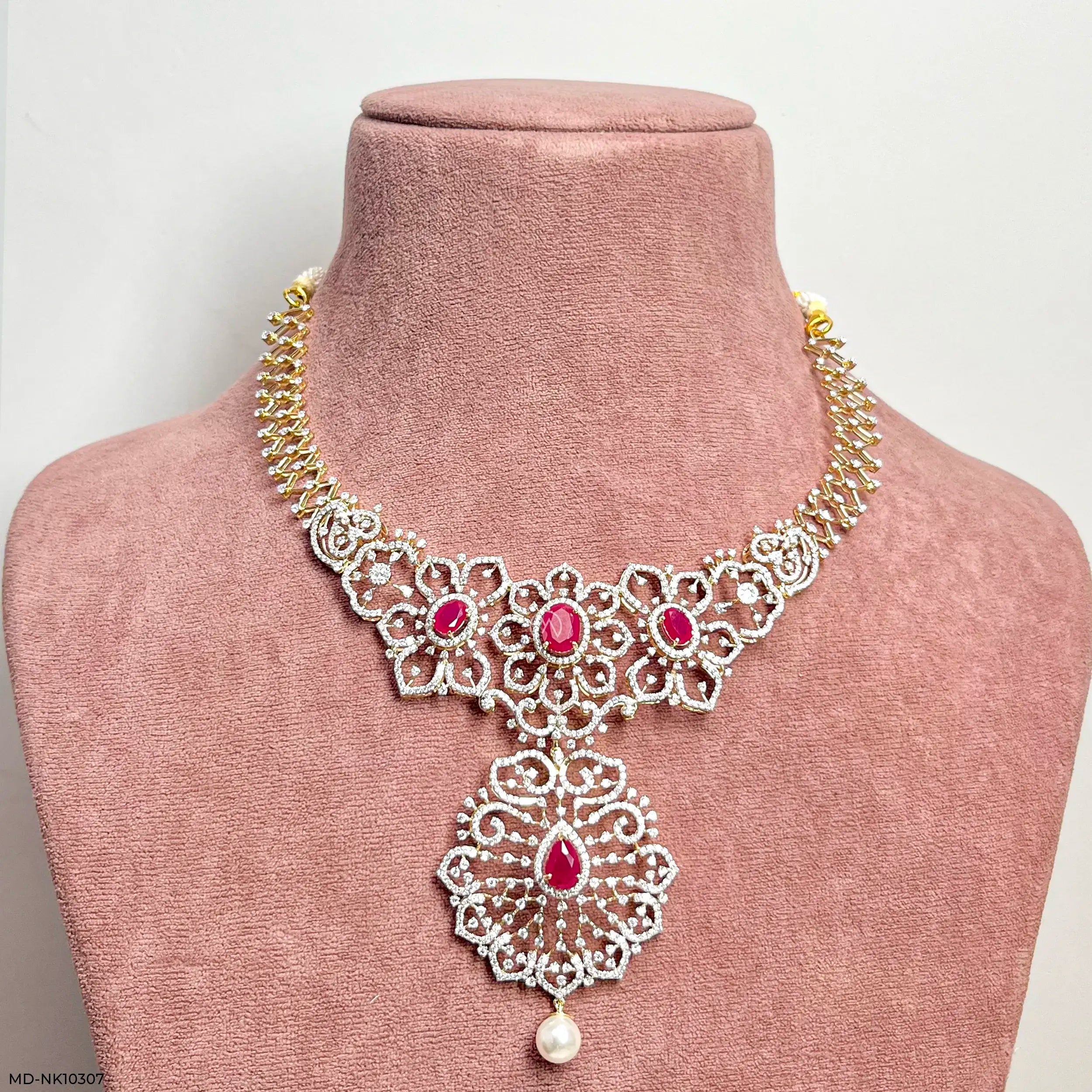 Glided Scarlet Floral Diamond Necklace
