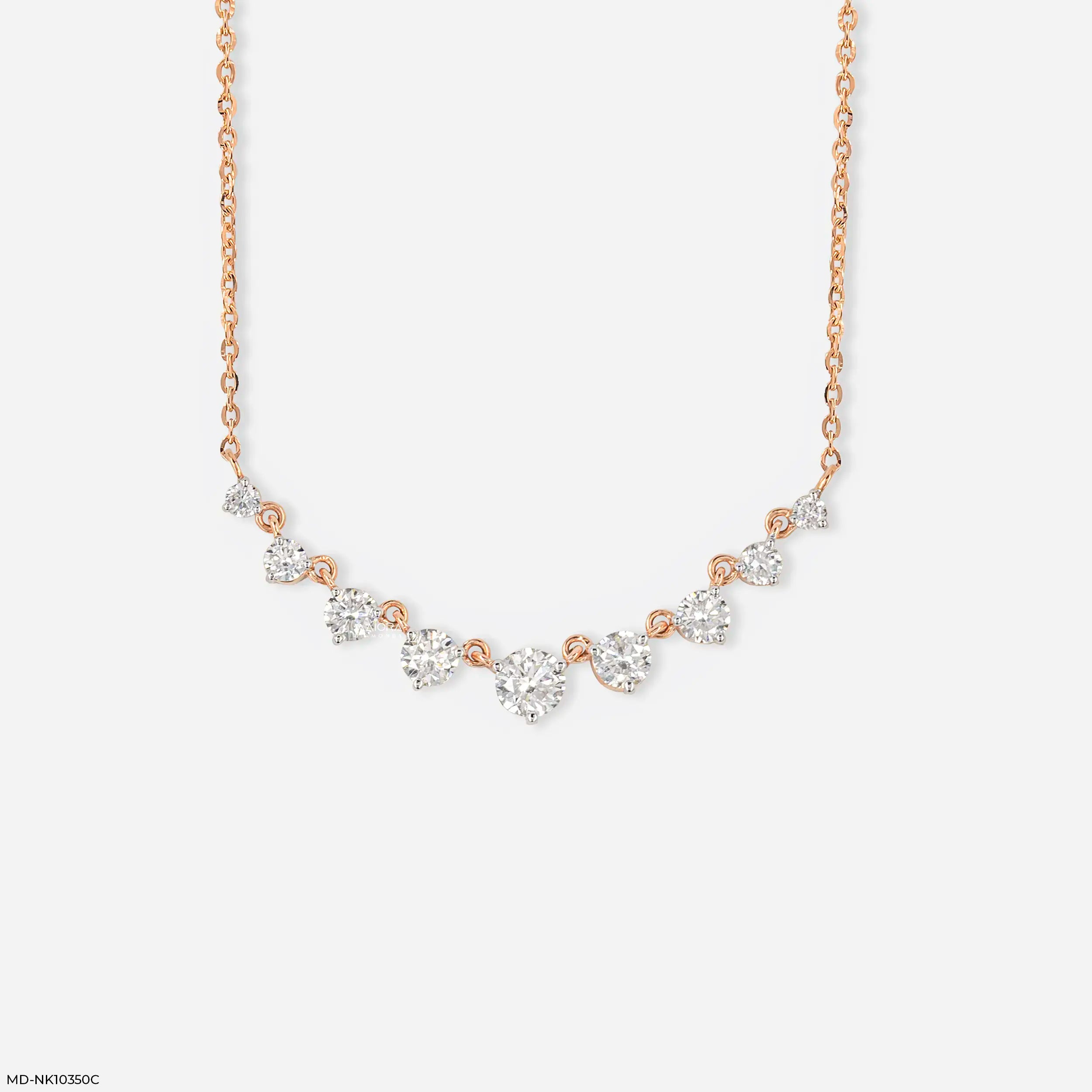 3.75 Carat 9 Solitaire Contemporary Lab Diamond Necklace 14K Rose Gold
