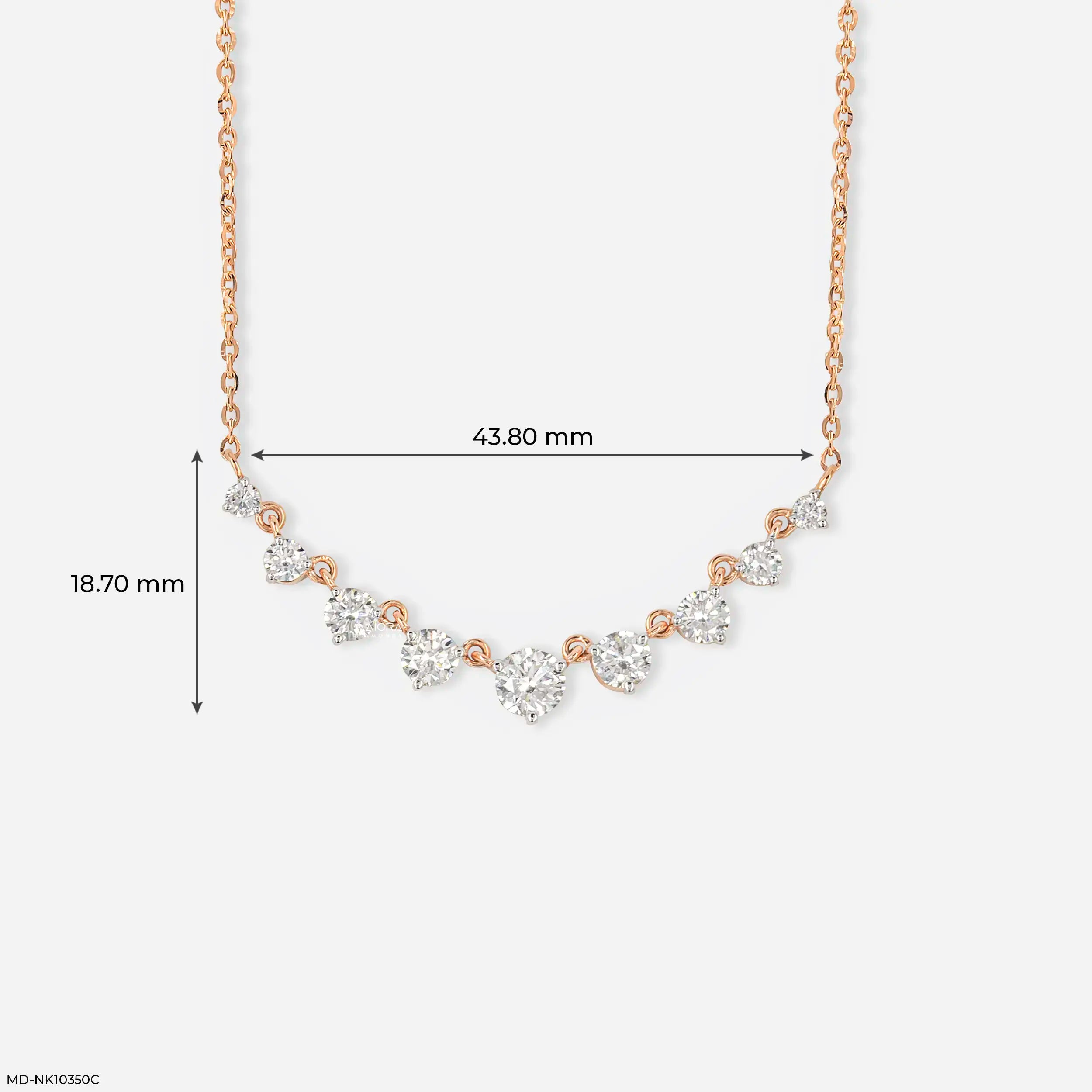 3.75 Carat 9 Solitaire Contemporary Lab Diamond Necklace 14K Rose Gold