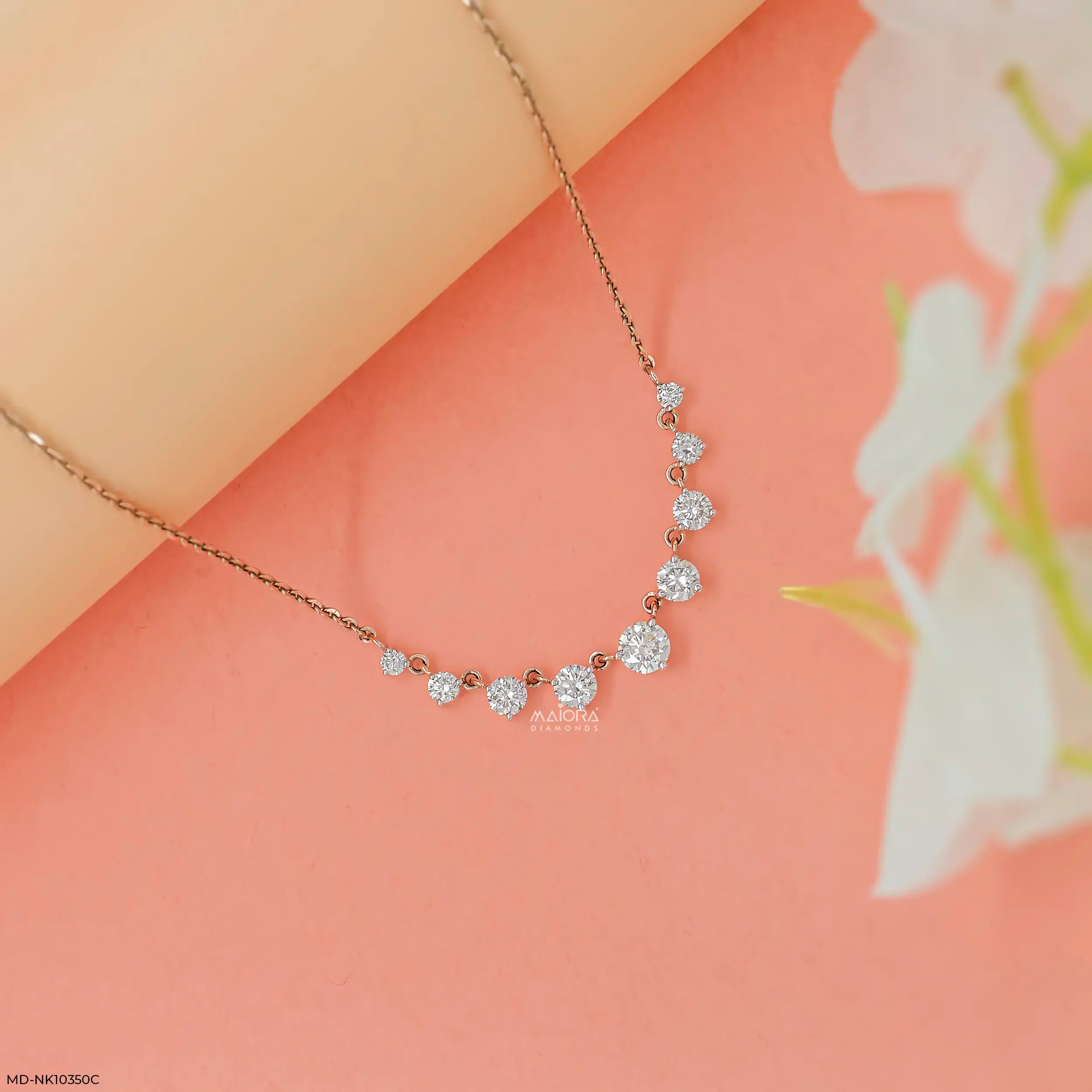 3.75 Carat 9 Solitaire Contemporary Lab Diamond Necklace 14K Rose Gold