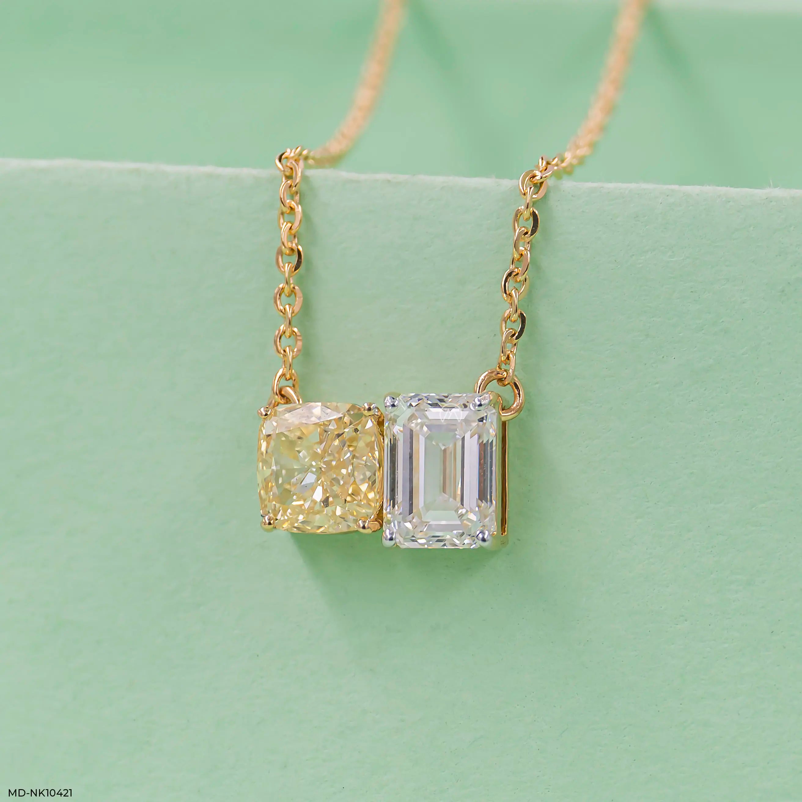 Twin Flame Solitaire Diamond Necklace 9K White Gold