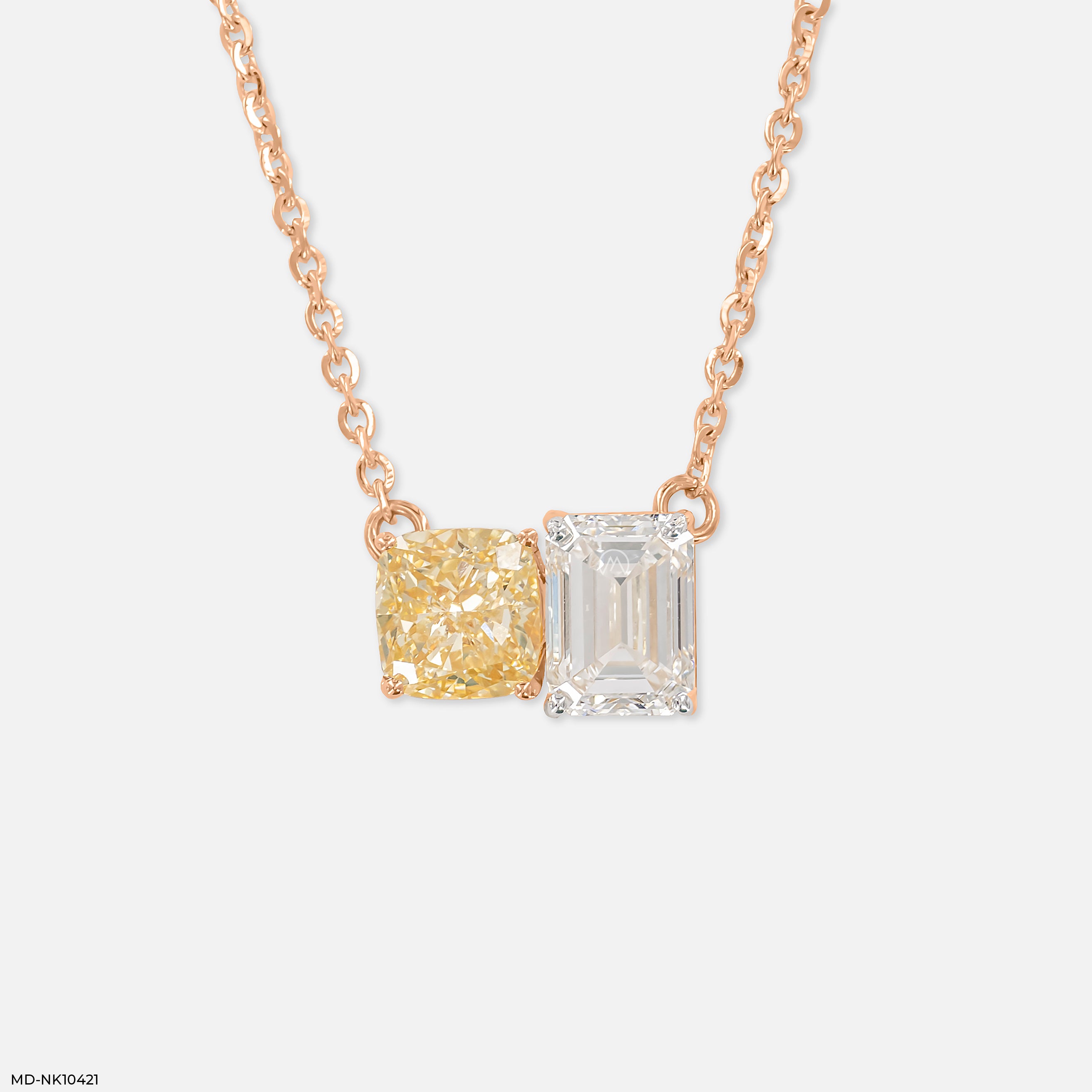 Twin Flame Solitaire Diamond Necklace 18K Rose Gold