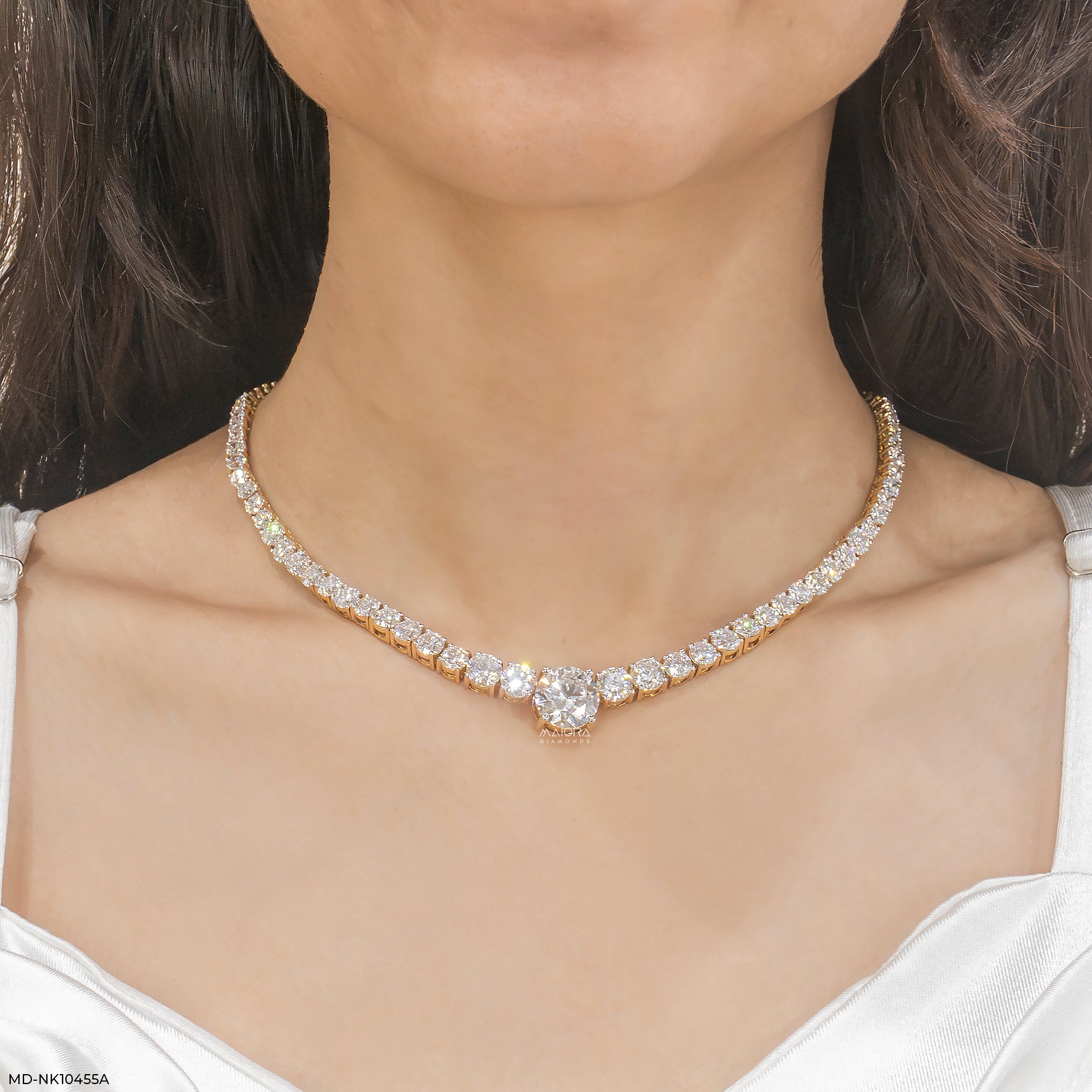 Pure Spark Tennis Diamond Necklace 9K Yellow Gold