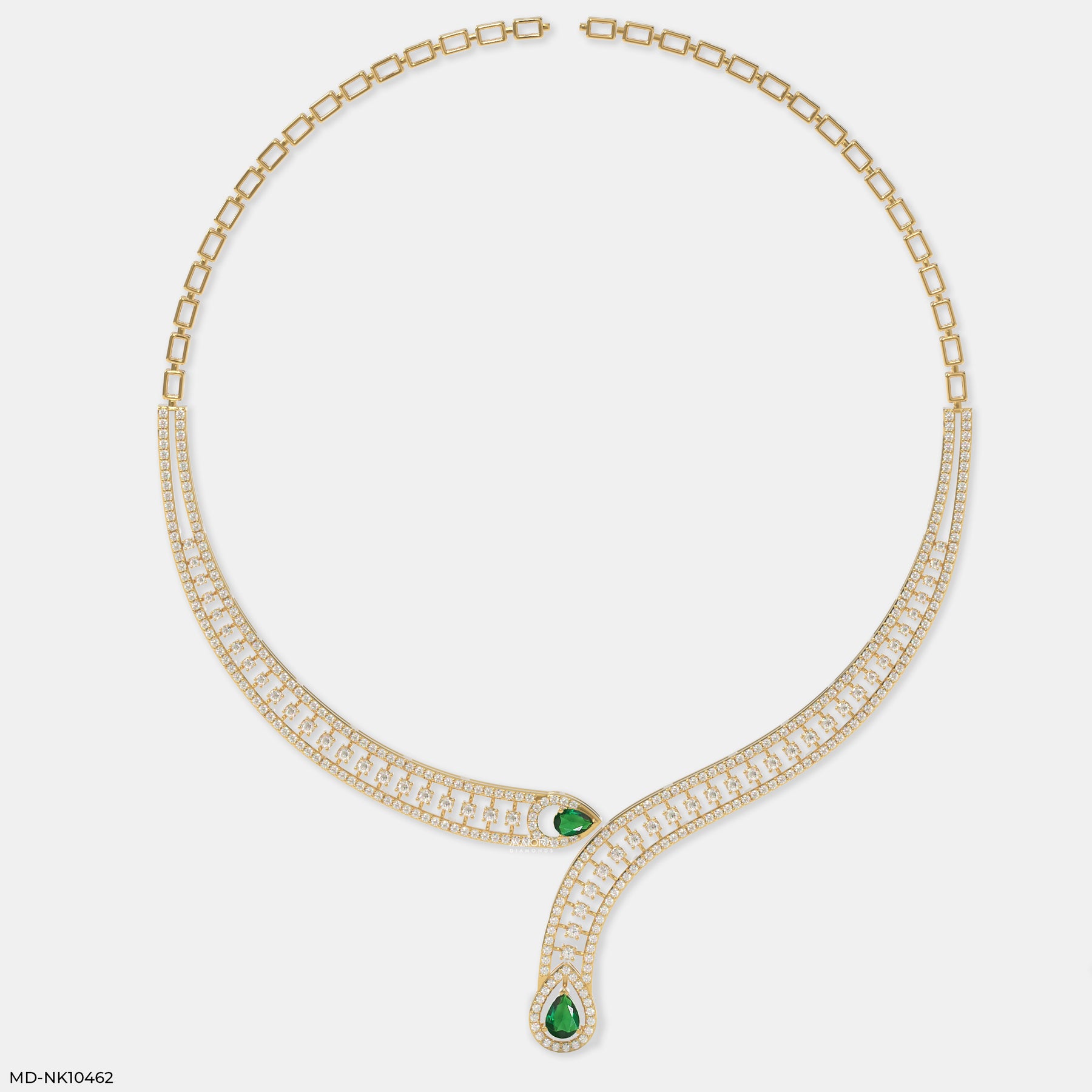 Lariat Collar with Emerald Drops Necklace 9K Yellow Gold