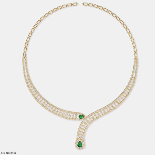Lariat Collar with Emerald Drops Necklace 9K Yellow Gold