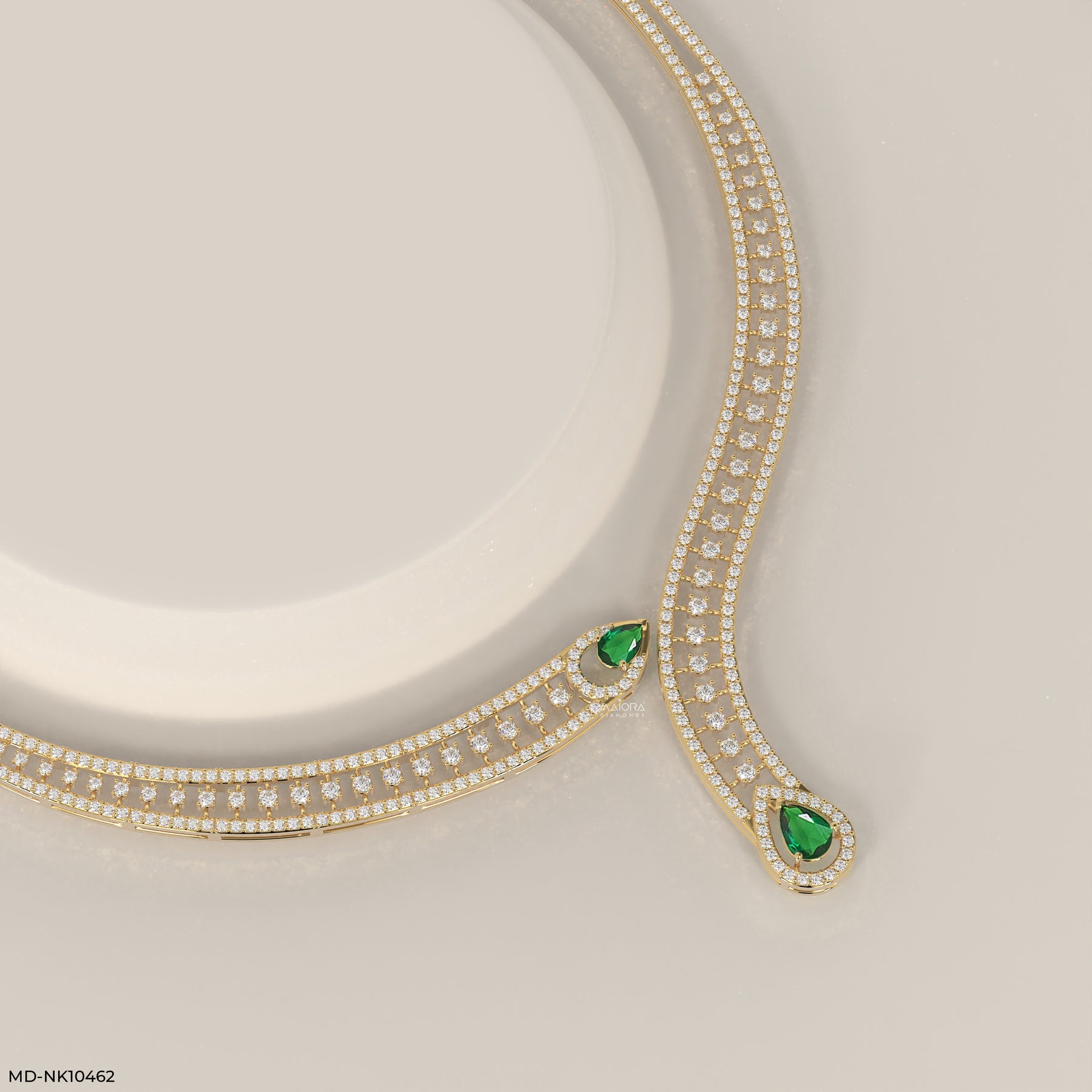 Lariat Collar with Emerald Drops Necklace 9K Yellow Gold