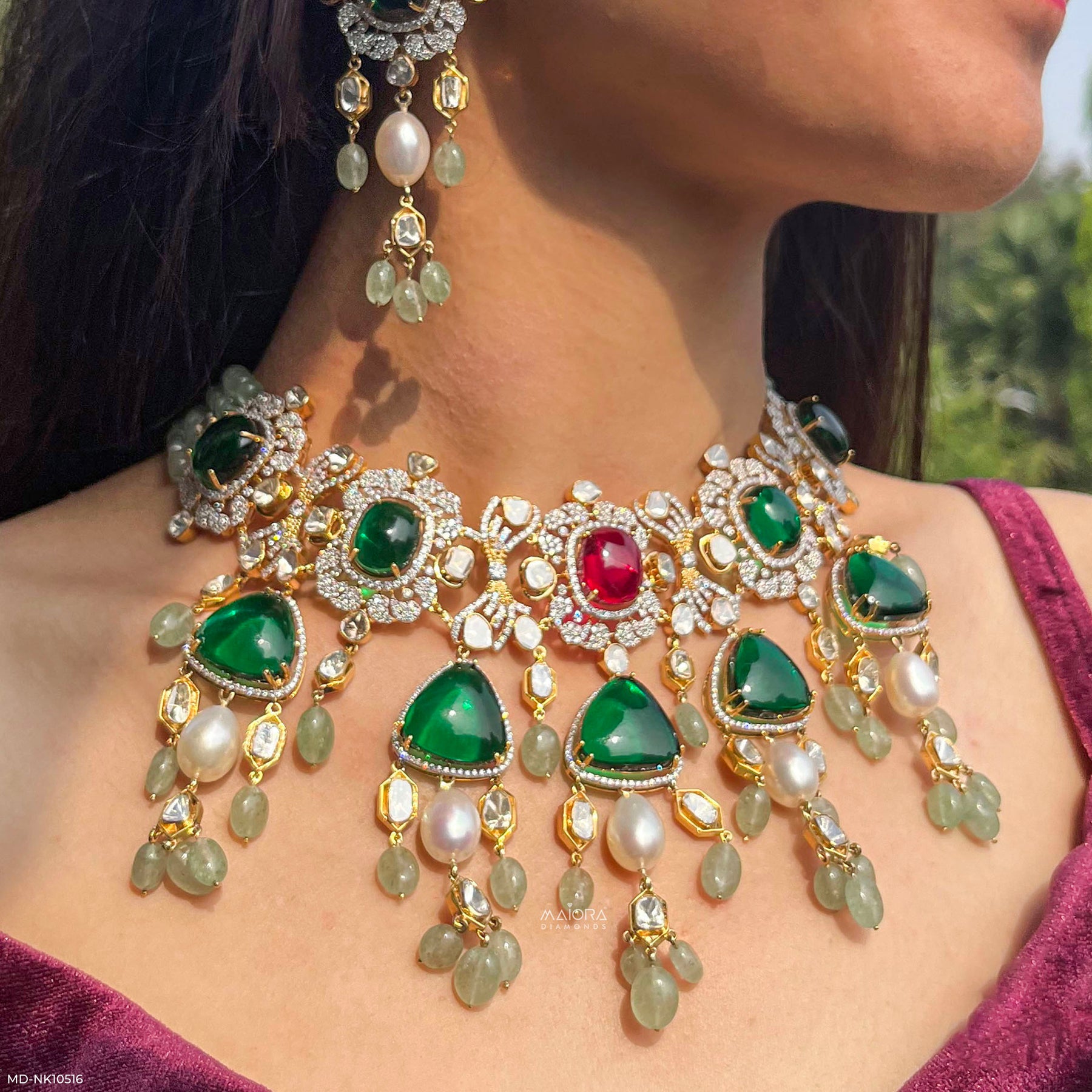 Emerald Polki Choker Necklace 14K Yellow Gold