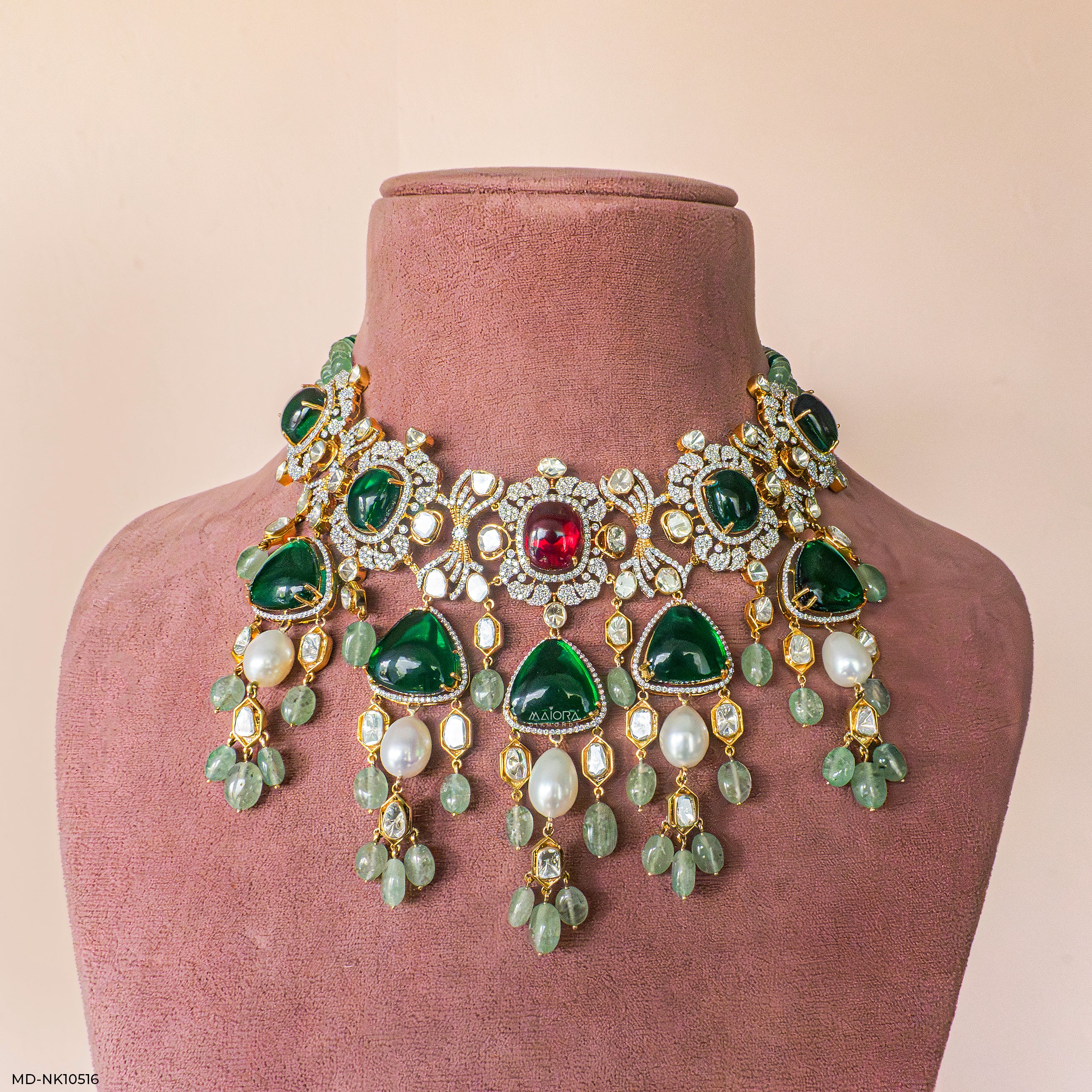 Emerald Polki Choker Necklace 14K Yellow Gold