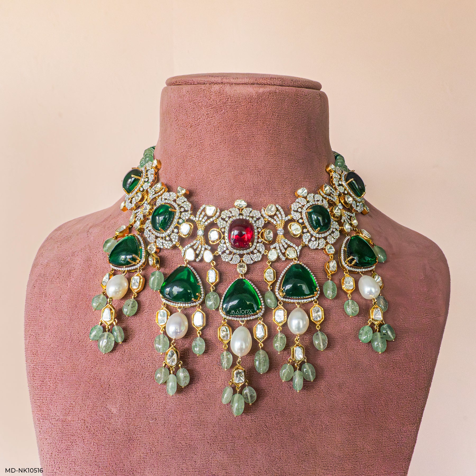 Emerald Polki Choker Necklace 14K Yellow Gold