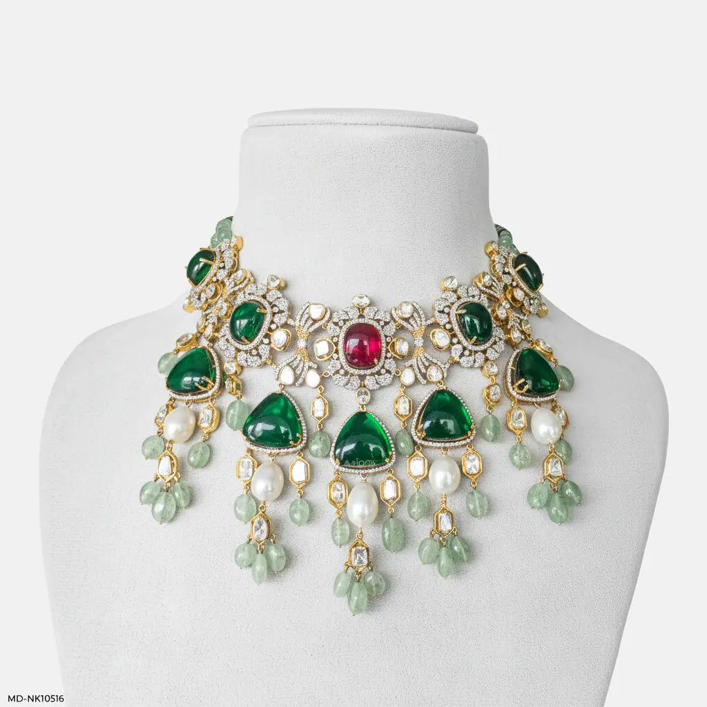 Emerald Polki Choker Necklace 14K Yellow Gold