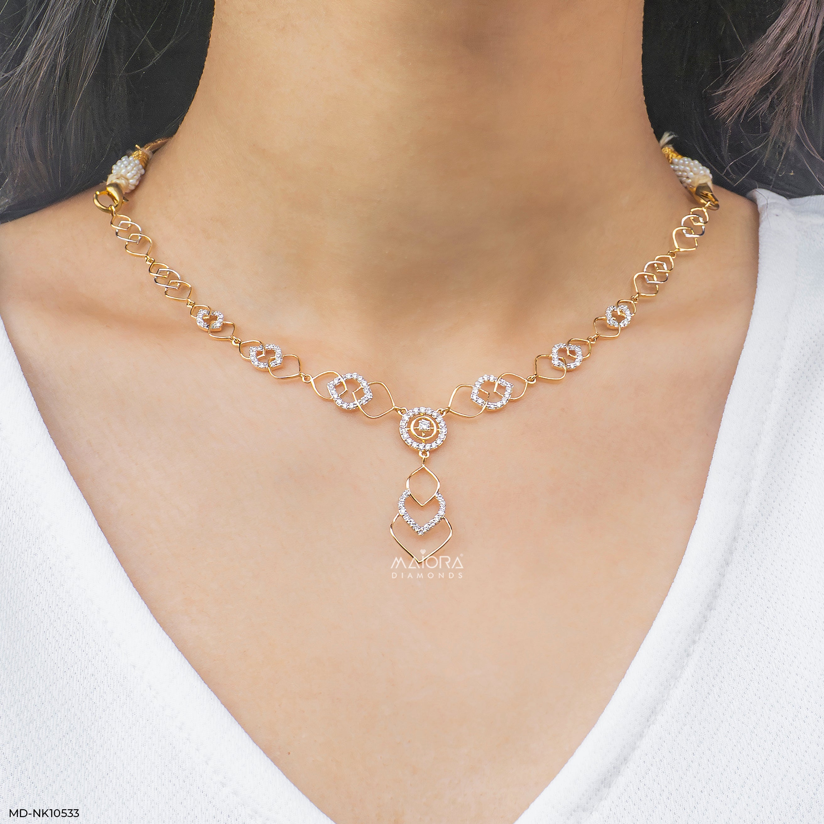Timeless Elegant Filigree Diamond Necklace 9K Yellow Gold