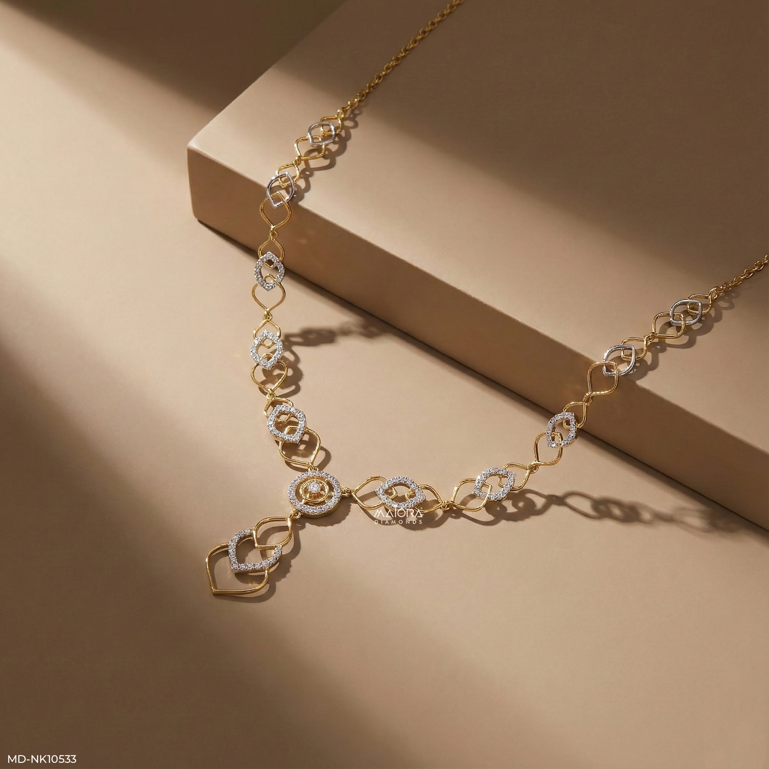 Timeless Elegant Filigree Diamond Necklace 9K Yellow Gold