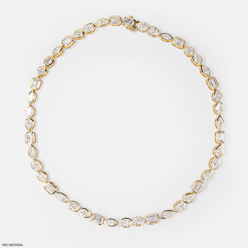 Golden Multi Fancy Shape Diamond Necklace 9K Yellow Gold