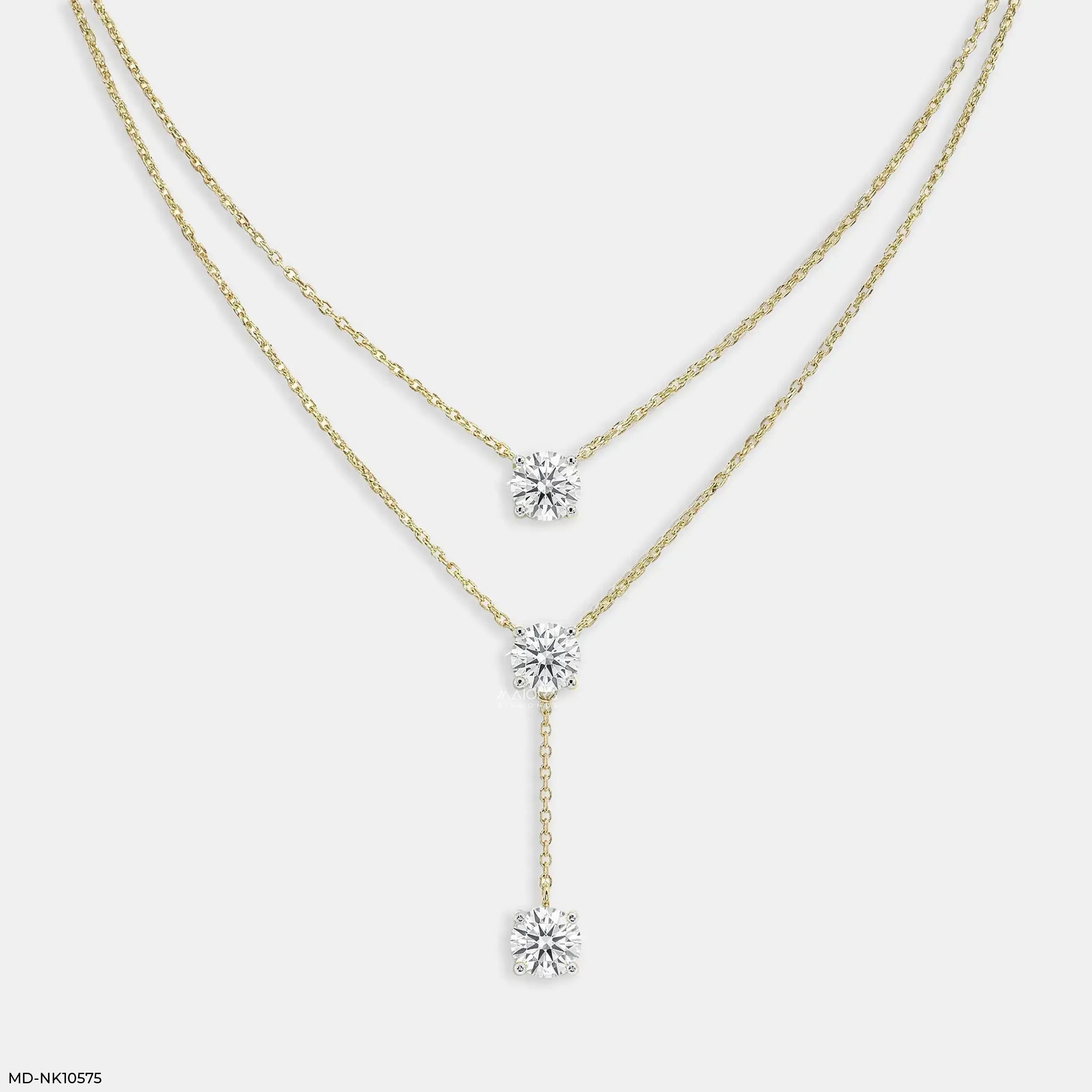Trinity Y layered Diamond Necklace 9K Yellow Gold