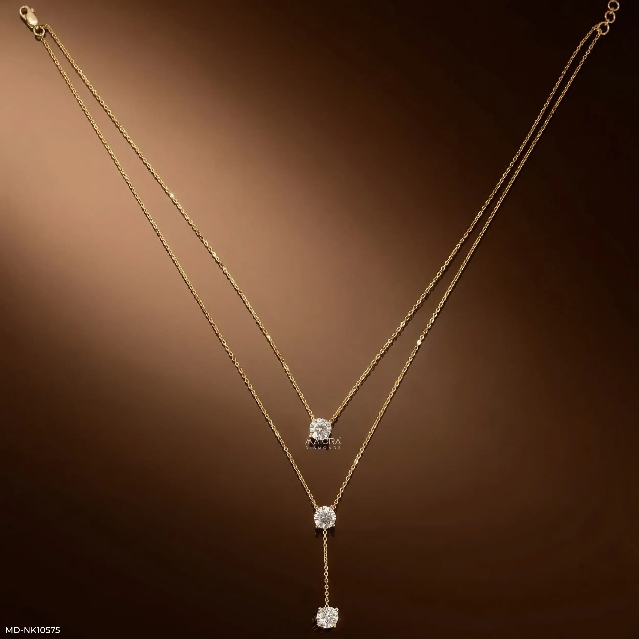 Trinity Y layered Diamond Necklace 18K Rose Gold