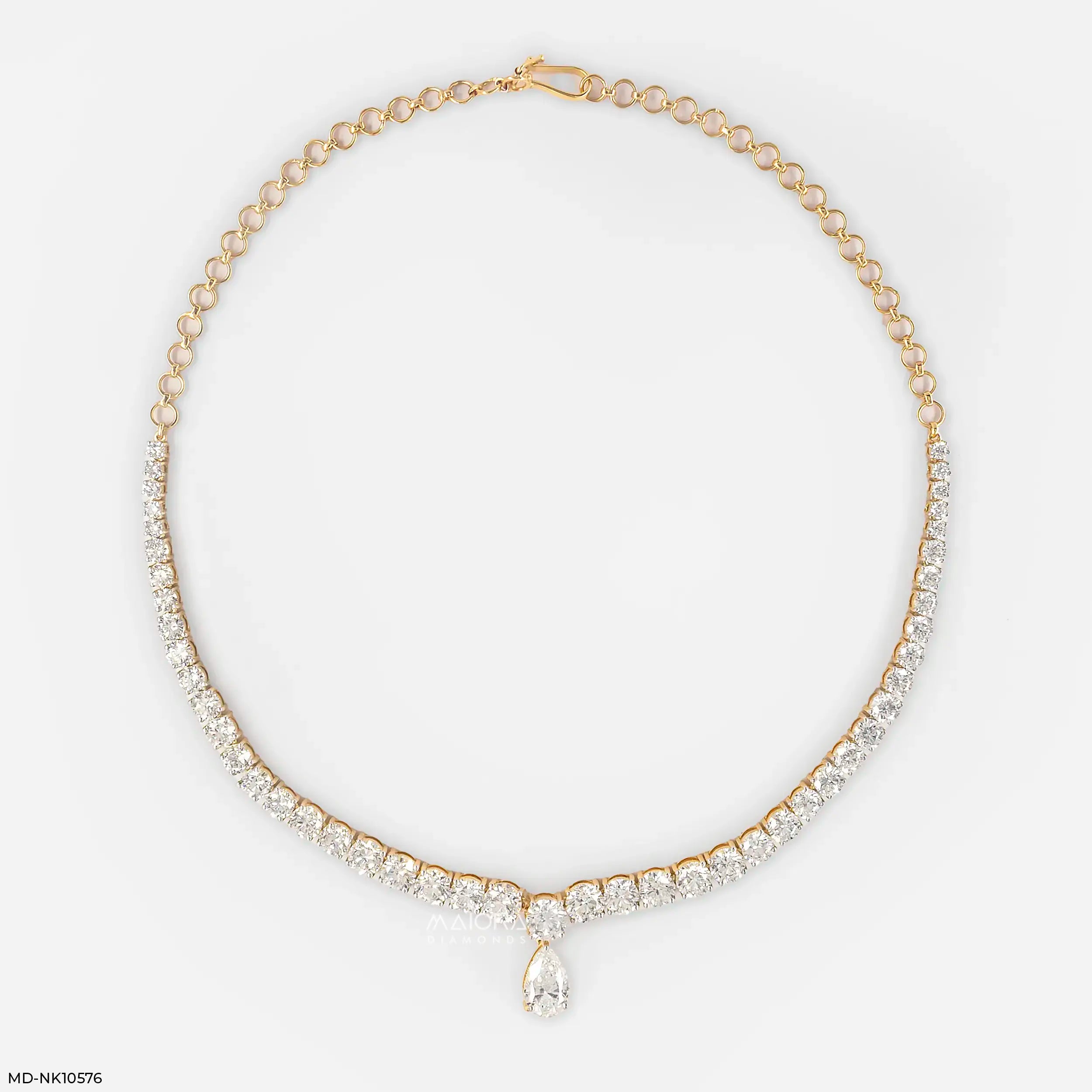 Gracefall Solitaire Diamond Tennis Necklace 9K Yellow Gold