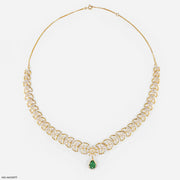 Royal Emerald Crescent Diamond Necklace 9K Yellow Gold