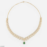 Royal Emerald Crescent Diamond Necklace 9K White Gold