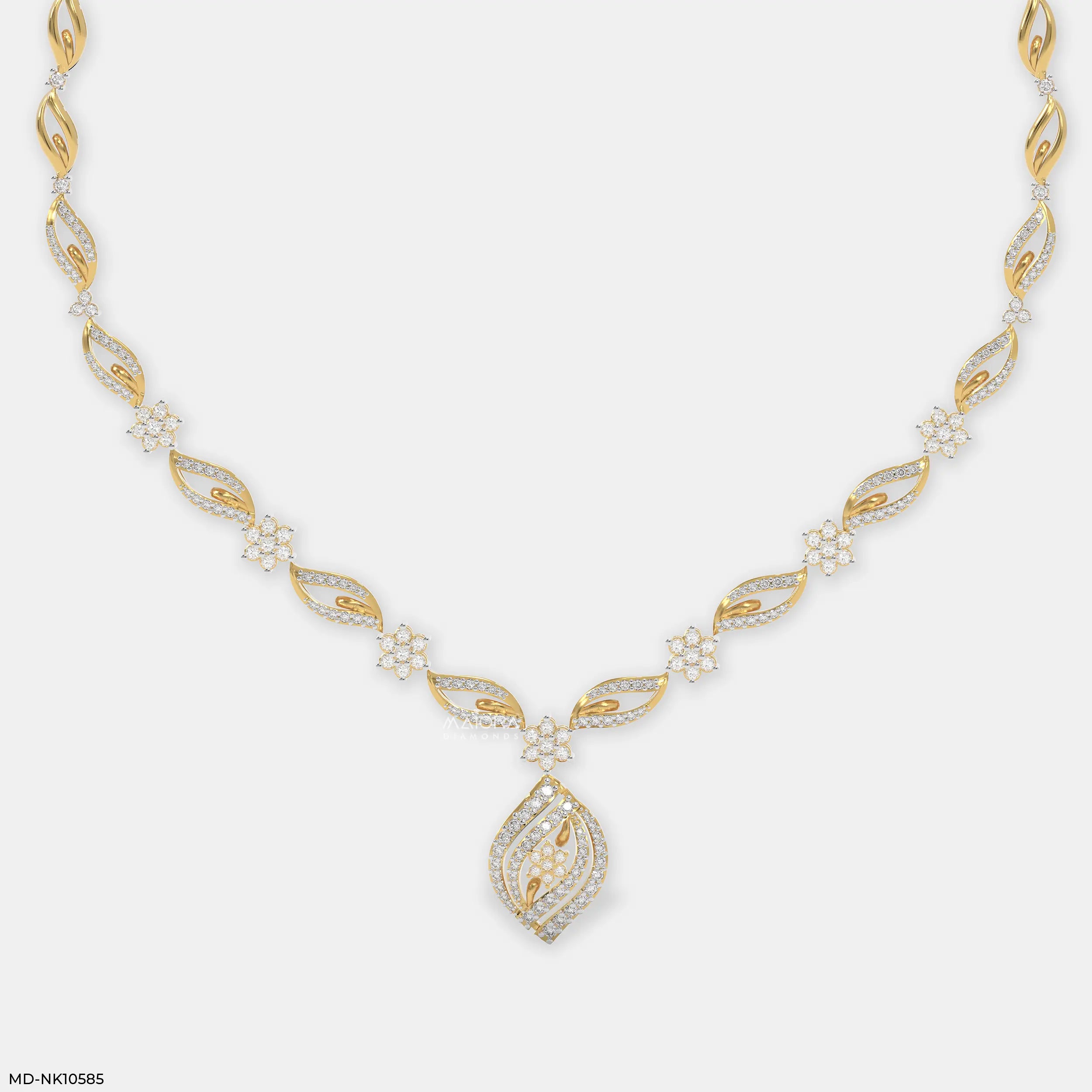 Ethereal Leafy Diamond Necklace 9K Yellow Gold