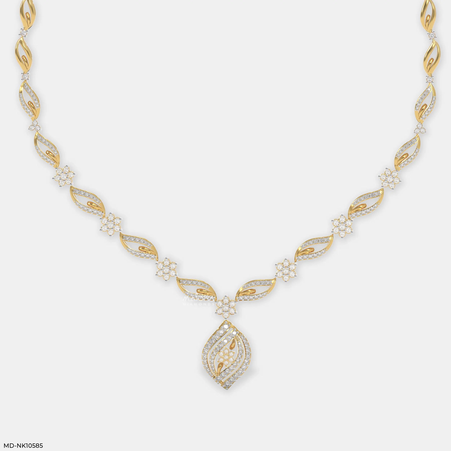 Ethereal Leafy Diamond Necklace 9K White Gold
