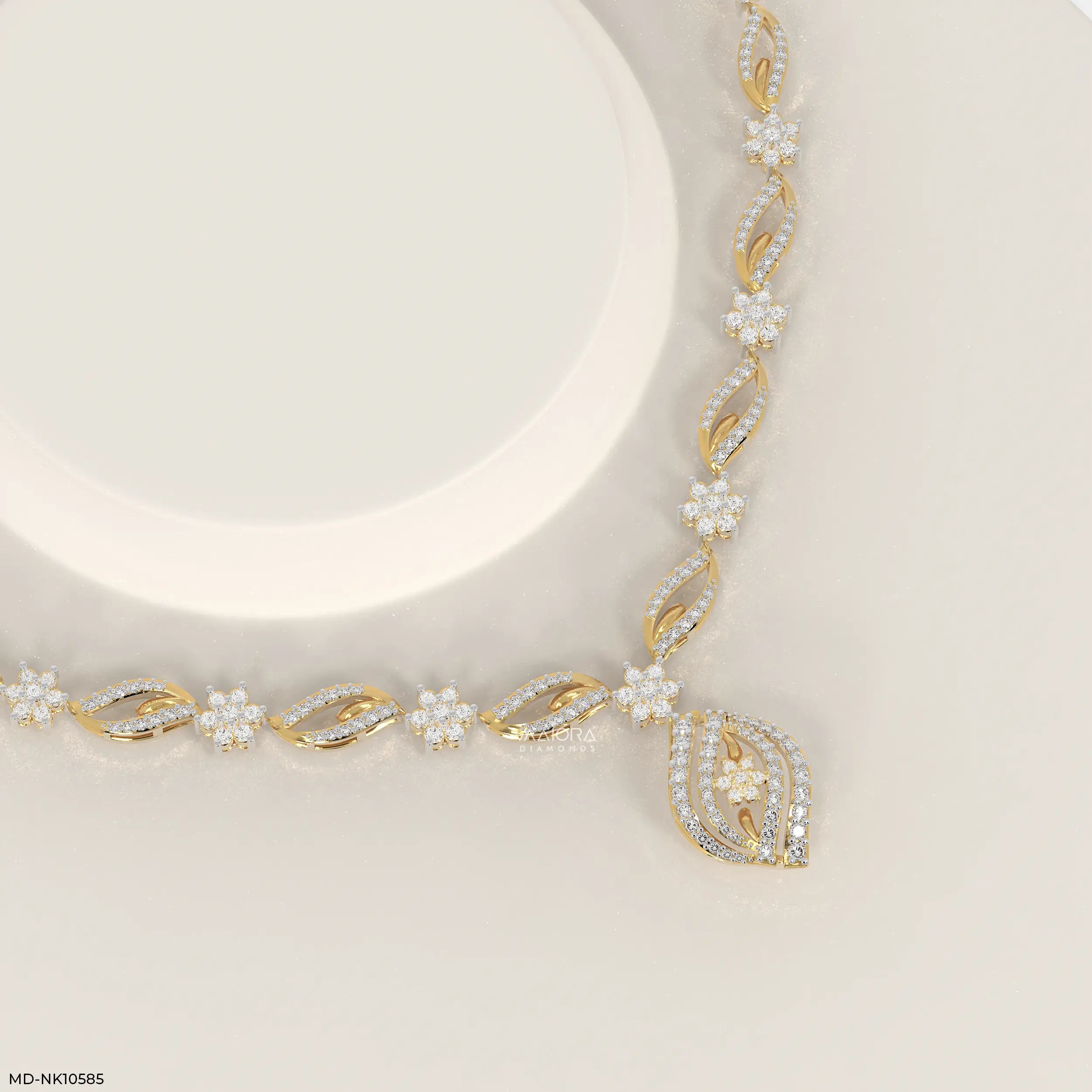 Ethereal Leafy Diamond Necklace 9K Yellow Gold