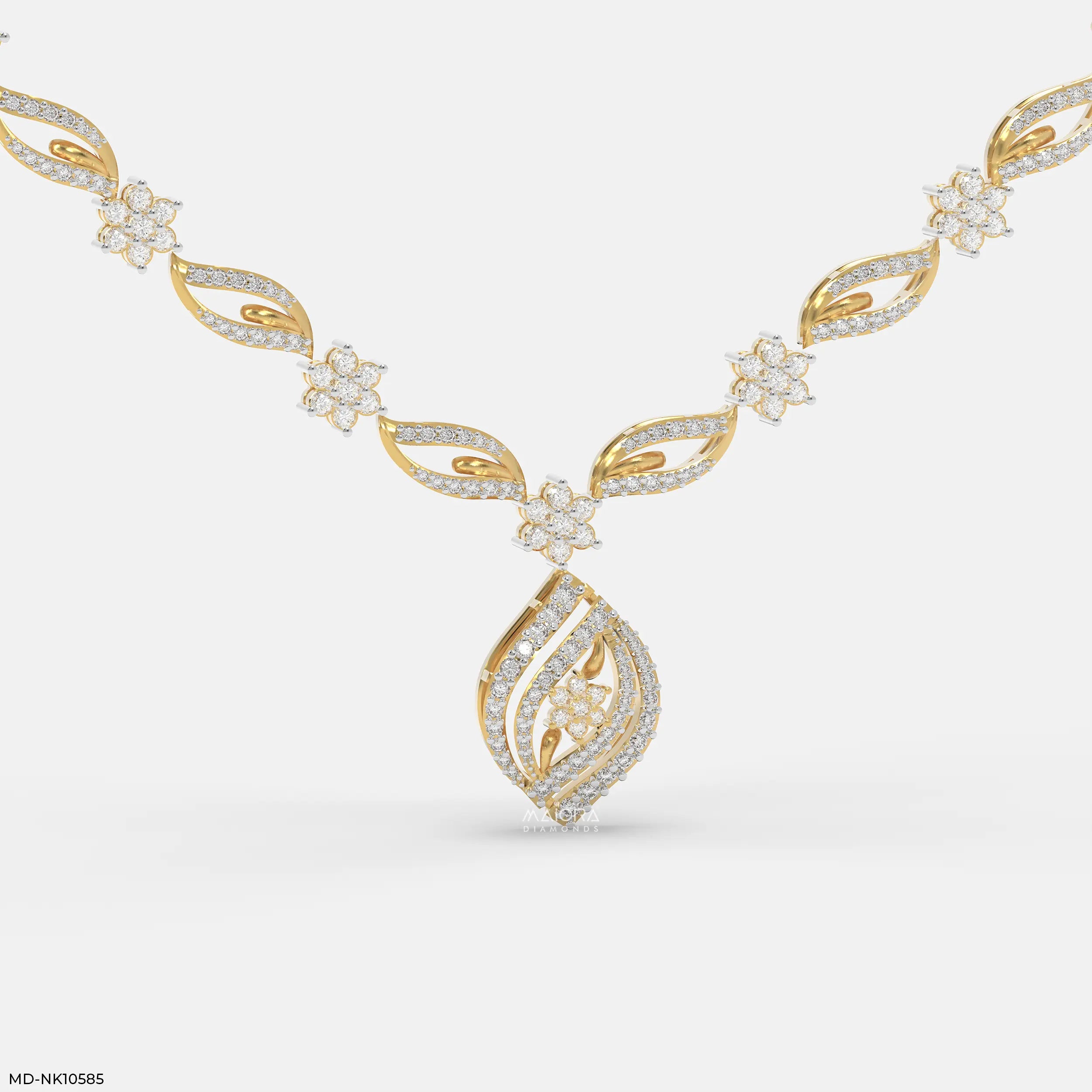 Ethereal Leafy Diamond Necklace 9K Yellow Gold