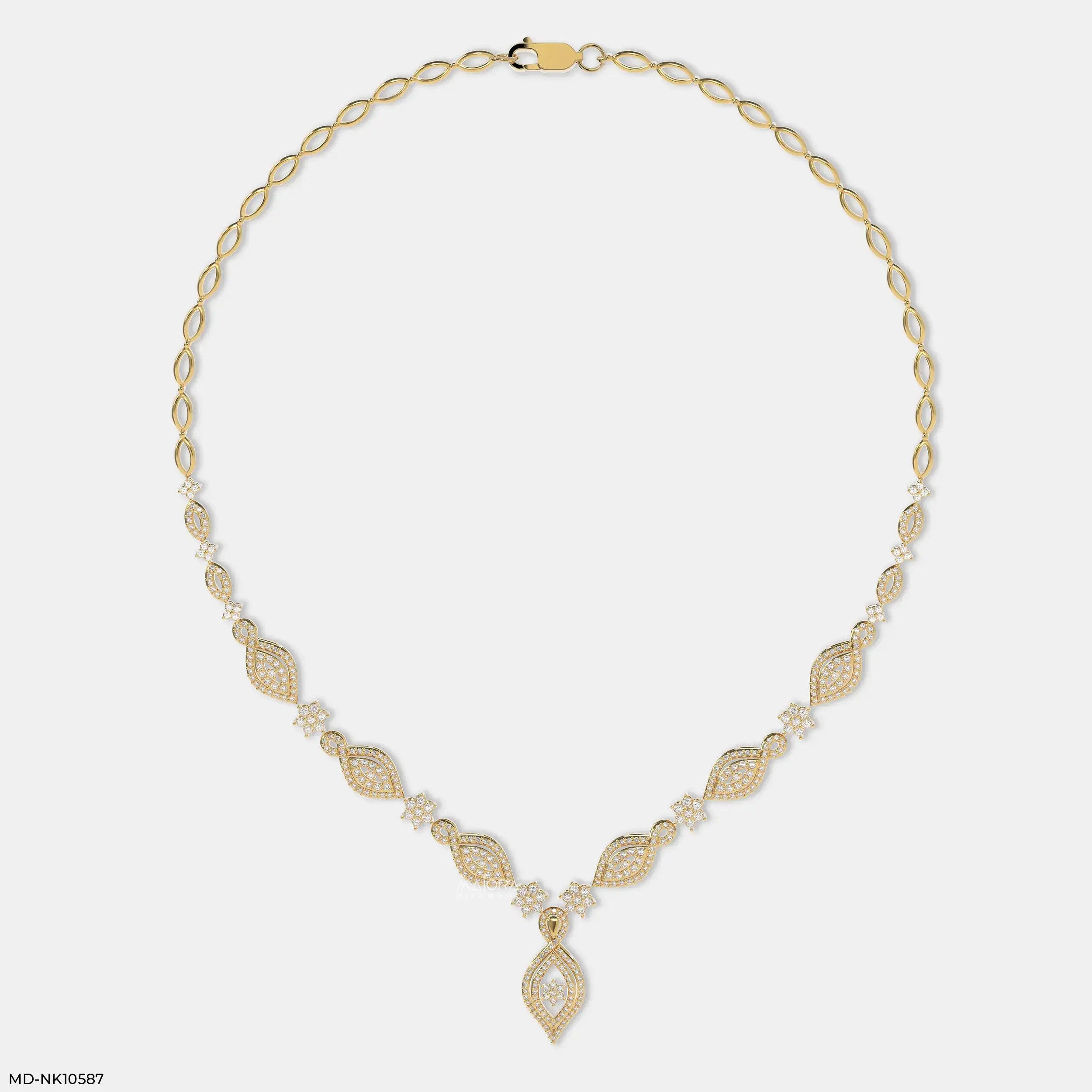 Petal Glam Cluster Diamond Necklace 9K Yellow Gold