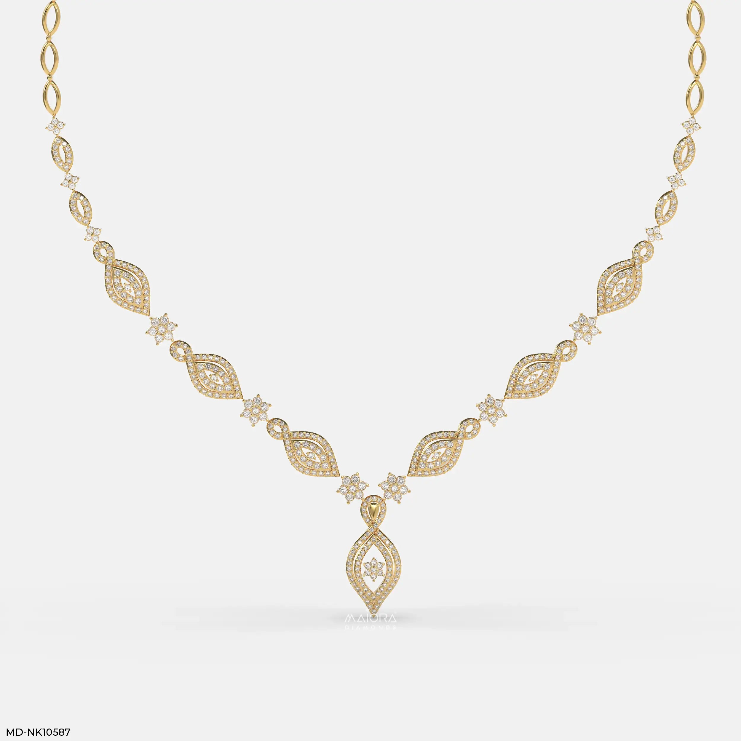 Petal Glam Cluster Diamond Necklace 9K Yellow Gold