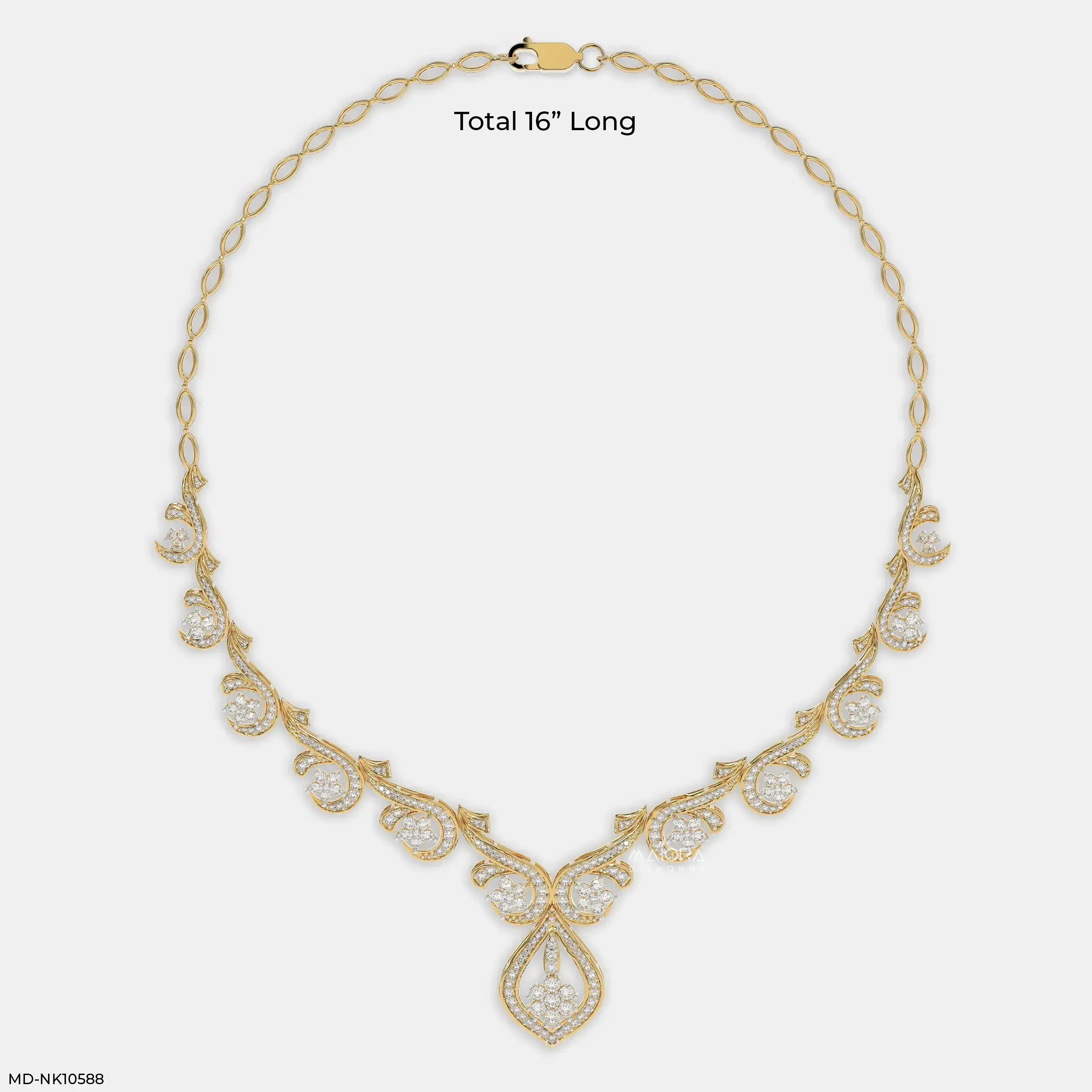 Floral Golden Swirl Diamond Necklace 9K Yellow Gold
